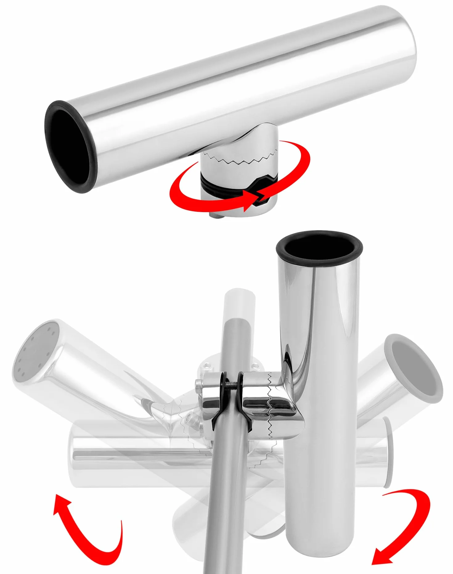 QWORK 2 Pièces Porte de Canne à Pêche Rotatifs 360° Acier Inoxydable 304 Serrage Rails 19~25 mm