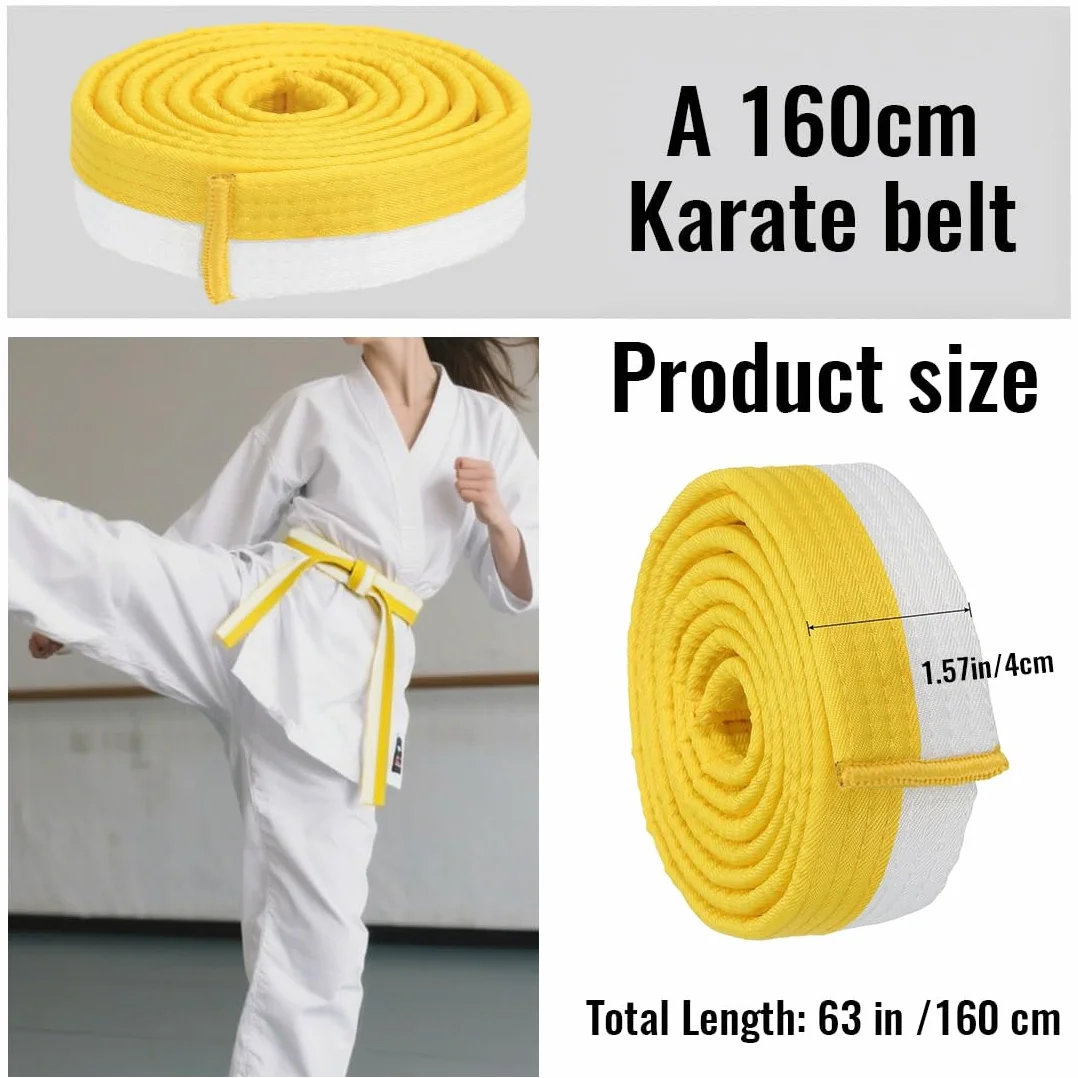 Ceintures d'Arts Martiaux Blanc et Jaune Judo Taekwondo Karaté 160cm
