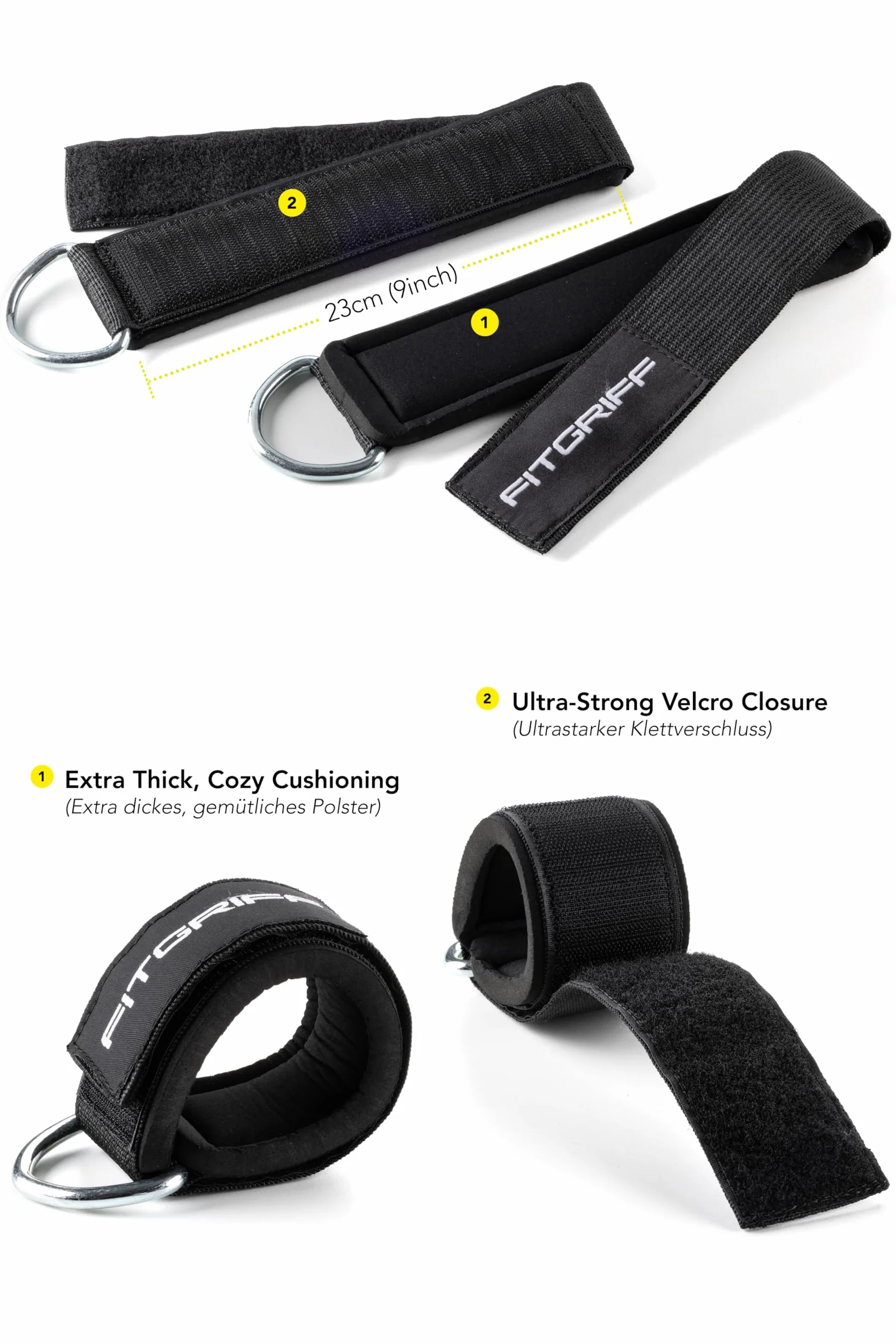 Fitgriff® Sangle Cheville Musculation Poulie V2 Rembourré - Ankle Straps pour Kickback Entraînement des Fessiers