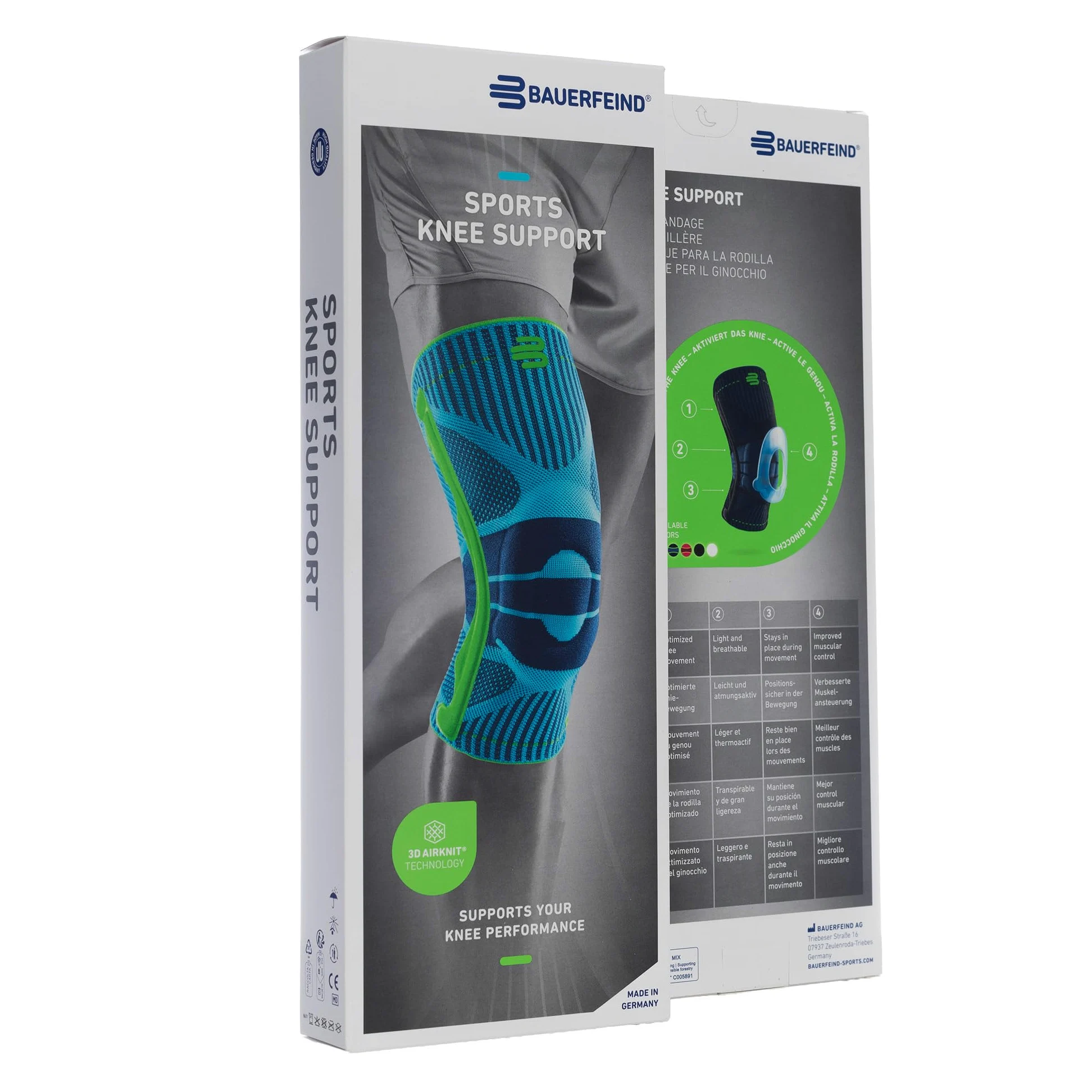 BAUERFEIND Genouillère „Knee Support“ avec Anneau en Silicone, Droit/Gauche