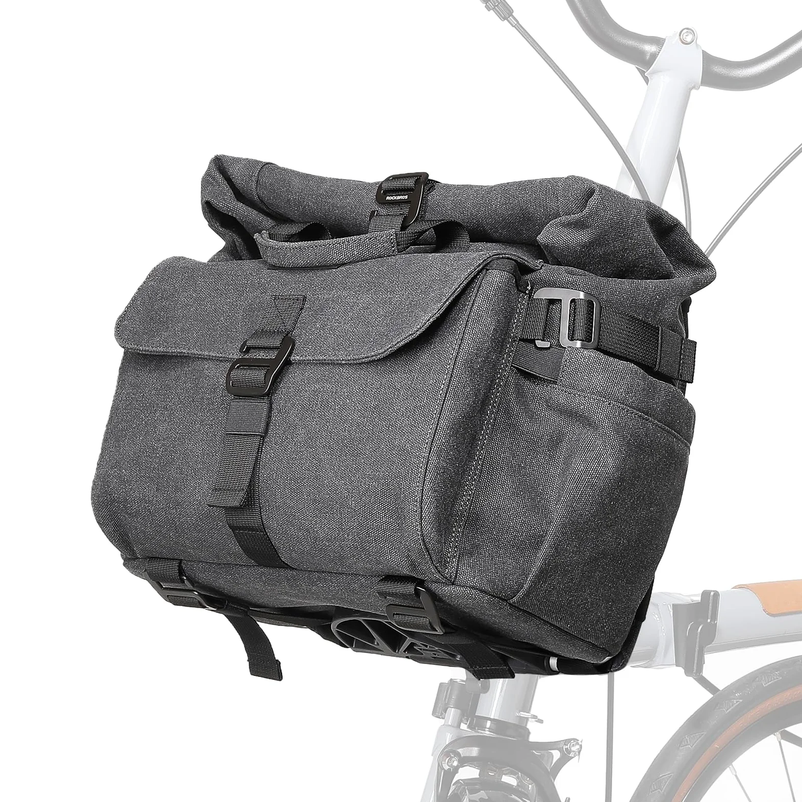 ROCKBROS Sacoche Avant pour Vélo Brompton Sacoche de Guidon pour Vélo Pliant Multifonctionnel Grande Capacité 11.5-16.8L Extérieur Ajustable Noir