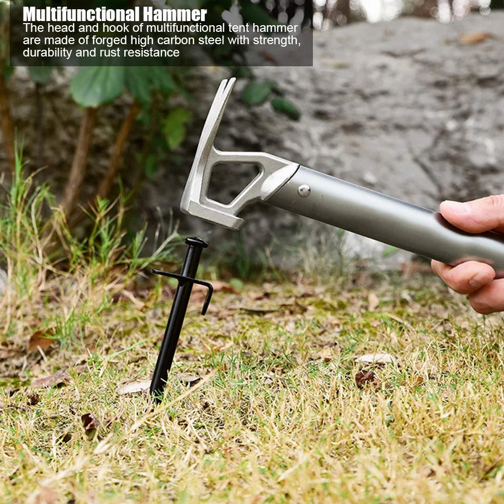 Marteau de Tente de Camping en Acier Inoxydable avec Ouvre-Bouteille et Extracteur de Piquets