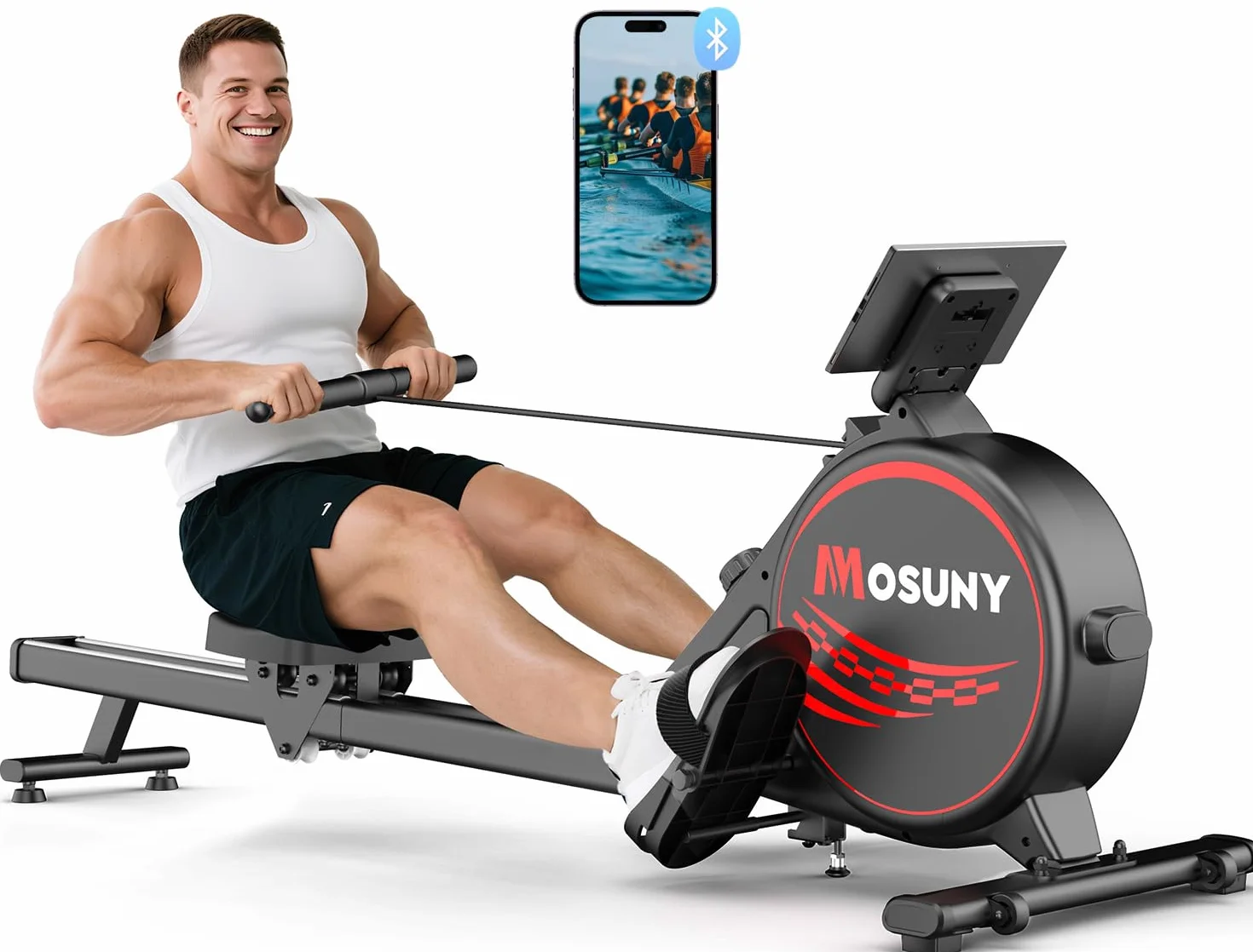 MOSUNY Rameur Magnétique 16/32 Niveaux Résistance Glissières Doubles Ultra Silencieux 160/180 kg