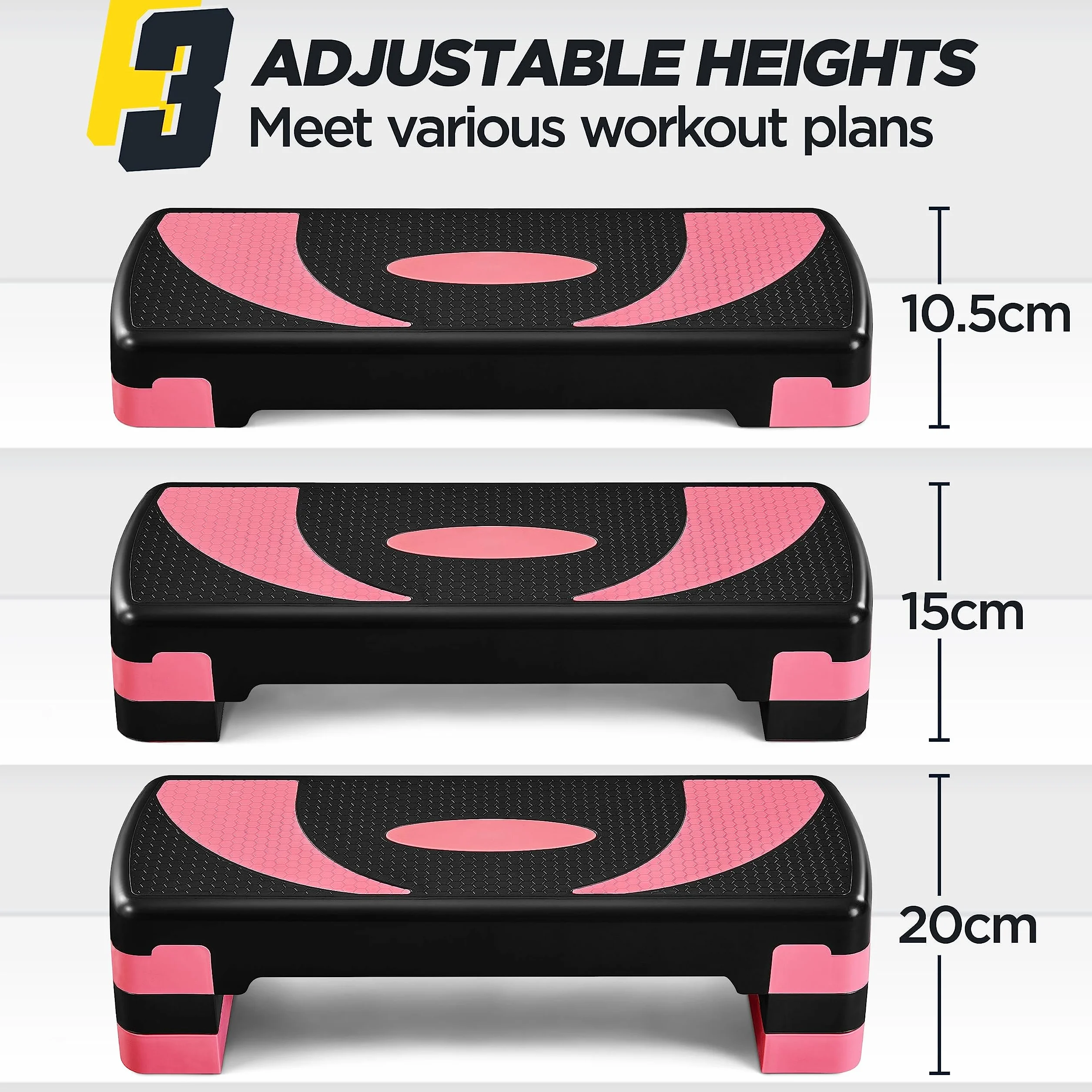 Stepper de Fitness Abician 79,5 x 30 x 20cm Réglable 3 Hauteurs Rose