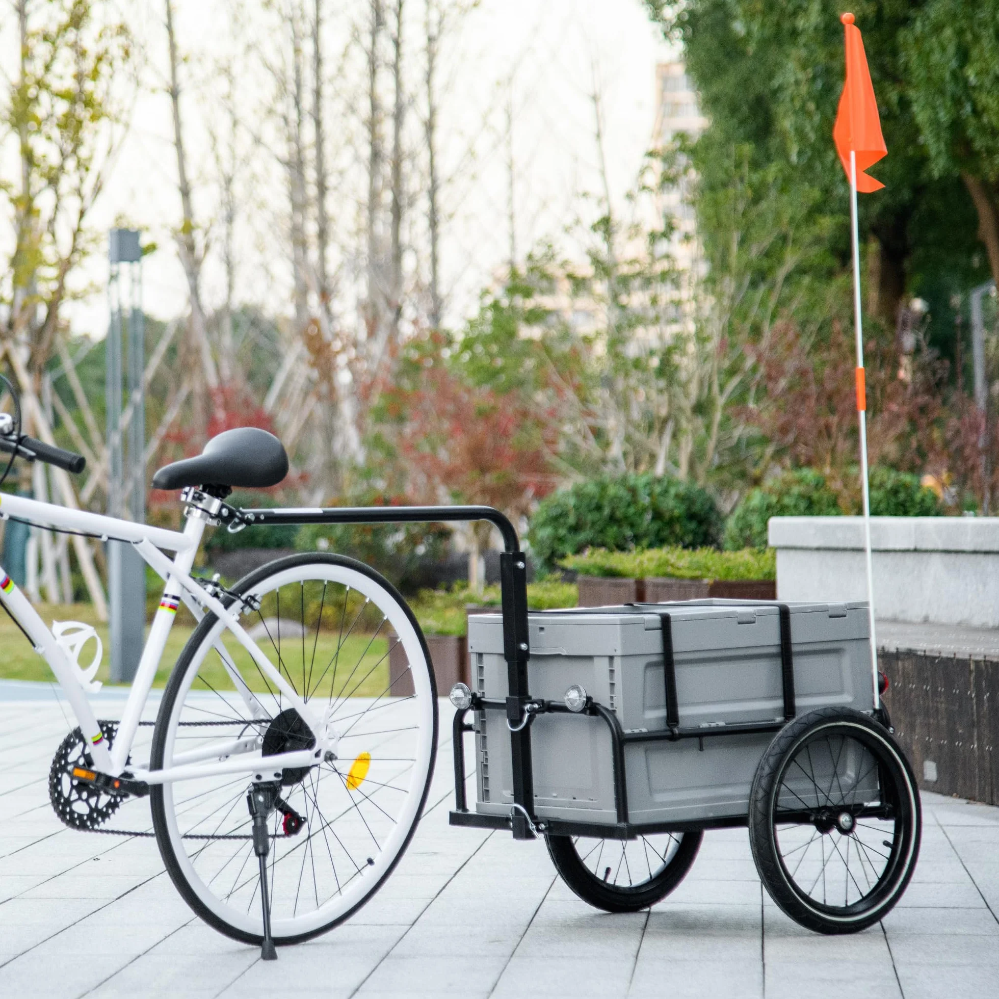HOMCOM Remorque Chariot à vélo 65L Pliable avec Coffre Amovible, 40KG