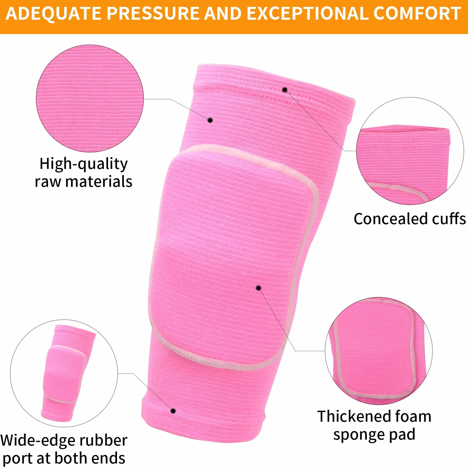 Genouillère Protection Sport Eponge Anti-collision Elastique Soutien Genou Adulte Volleyball Danse Snowboard Courir Rosa