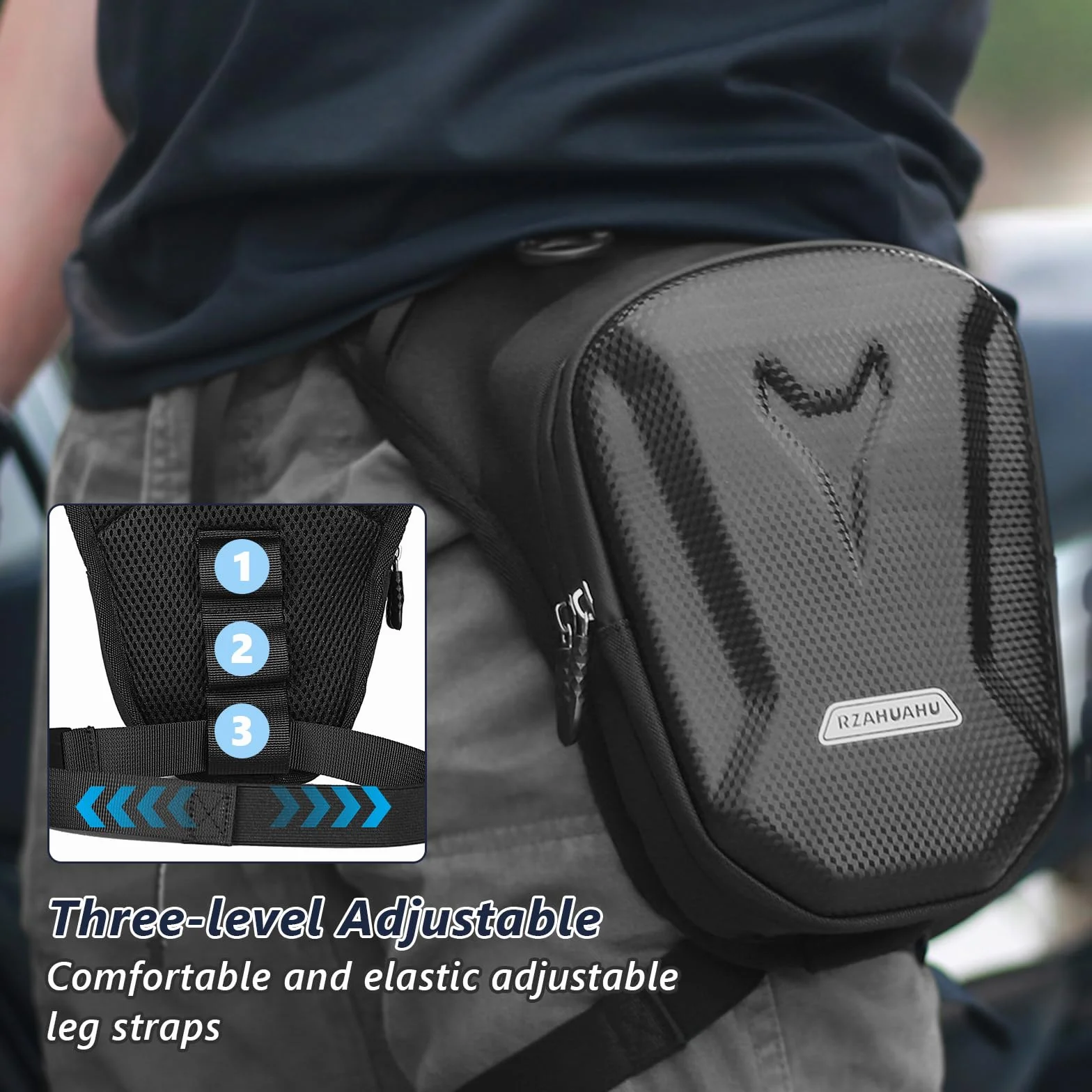 Flintronic Sacoche de Jambe Moto, Sac de Jambe Tactique, Leg Bag en Coque EVA, Multifontion Moto Poche Jambe, Imperméable, avec Sangle de Jambe Amovible, pour Cyclisme, Course, Randonnée