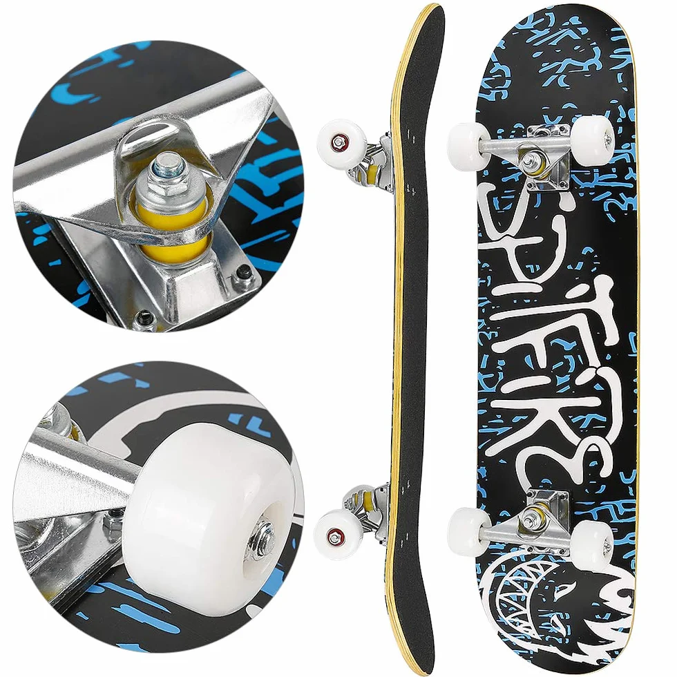 Skateboard Complet Double Kick Maple Deck Concave Cruiser pour Enfants Adolescents Adultes Débutants