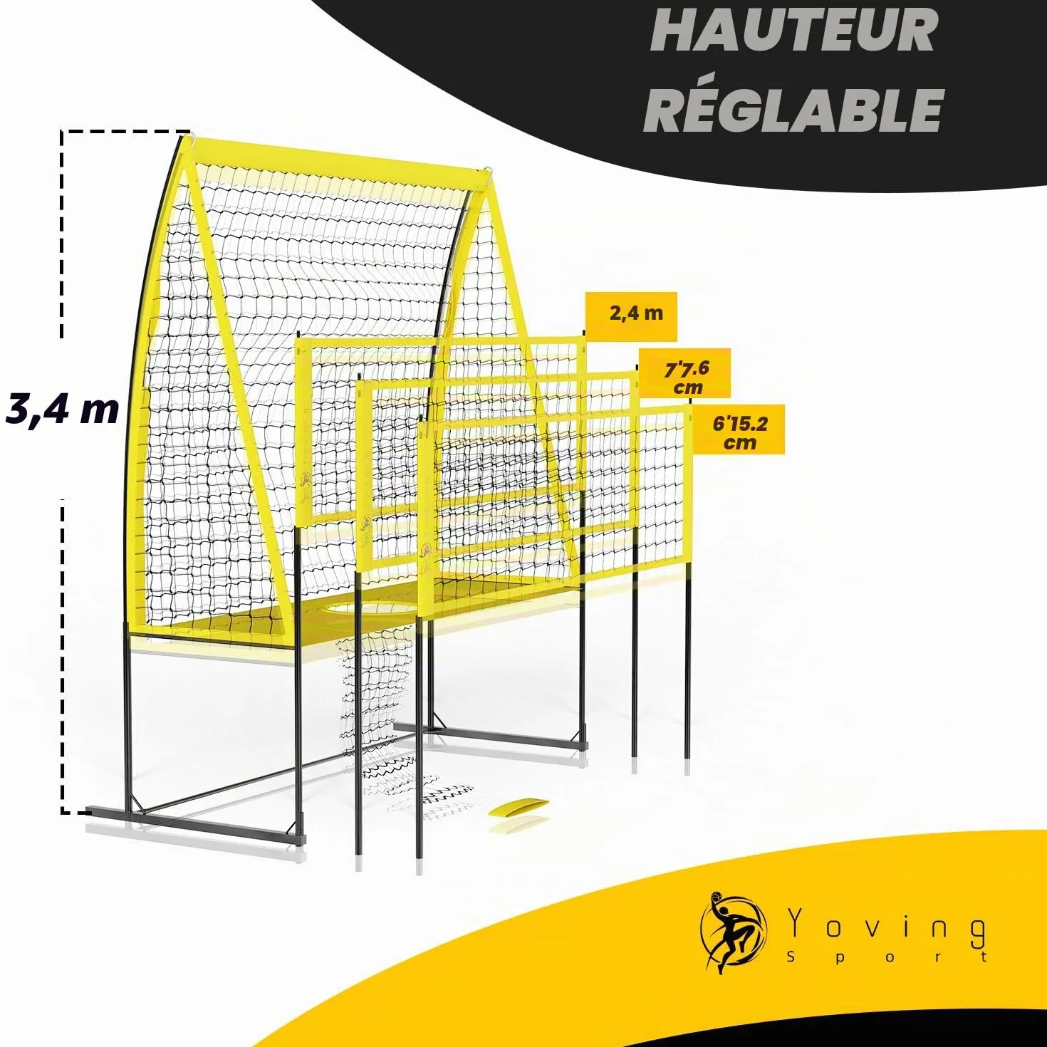Yoving Filet d'Entraînement Volley-Ball 2,4m x 3,4m Structure Renforcée Intérieur Extérieur