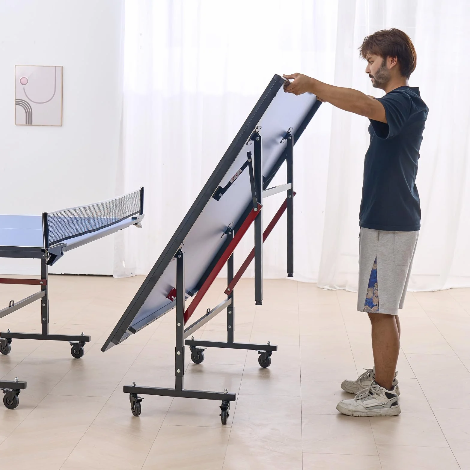 VEVOR Table de ping-pong pliable MDF 18 mm avec filet à serrage rapide et roues verrouillables