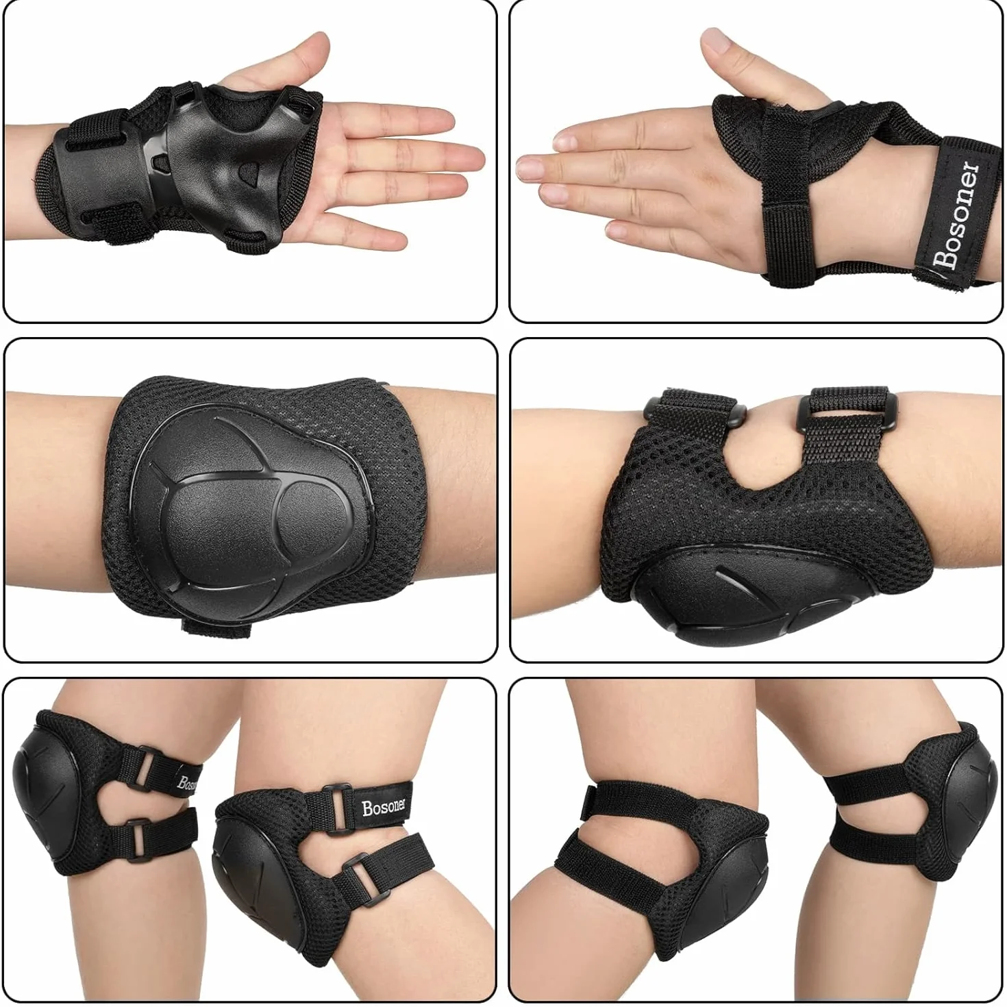 Protection Roller Enfant Rose 6 Pièces Genouillère Sport Fille Adolescents (Noir)