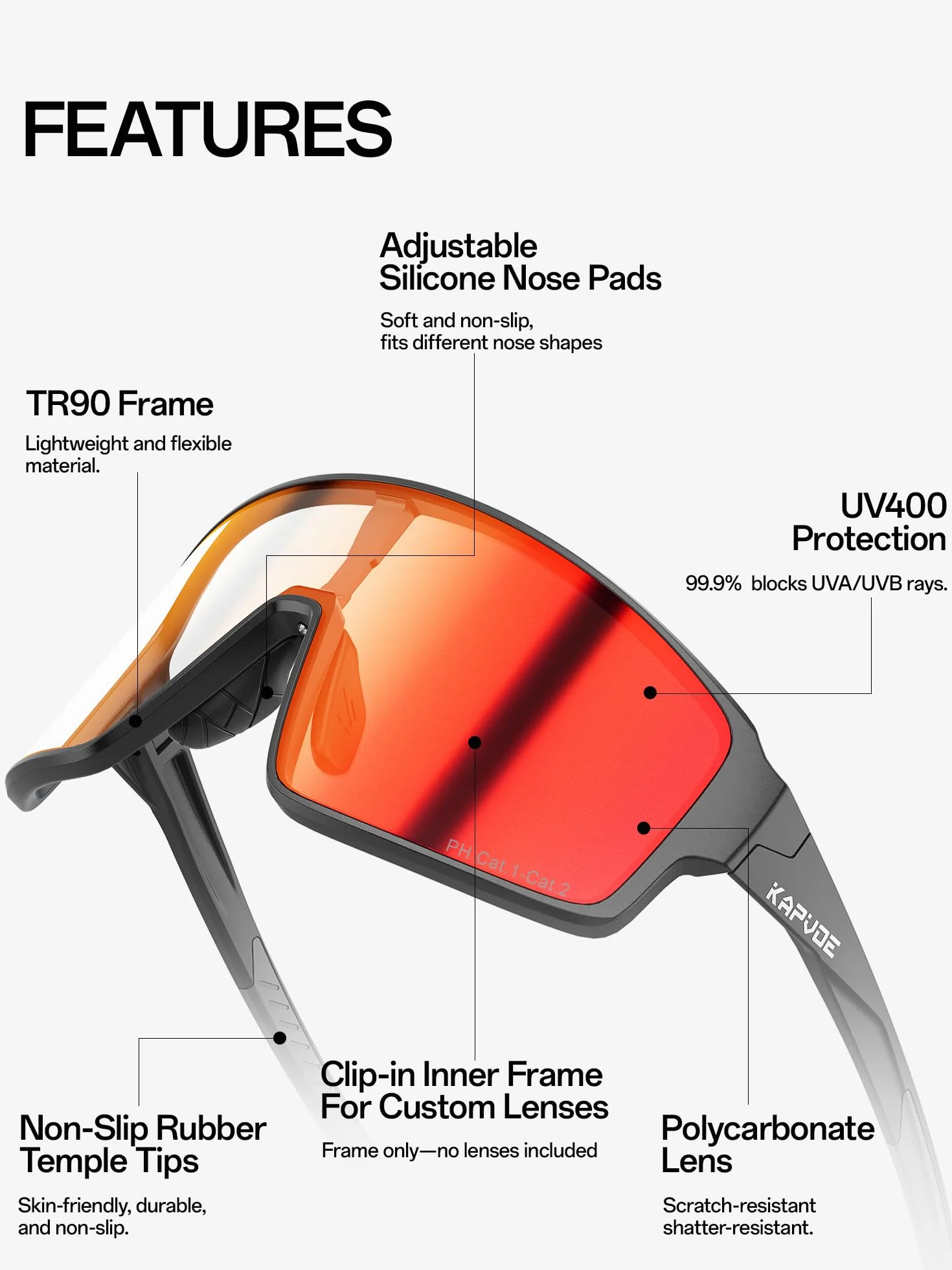 KAPVOE K473 Lunettes de Cyclisme Photochromiques UV400 Sportives