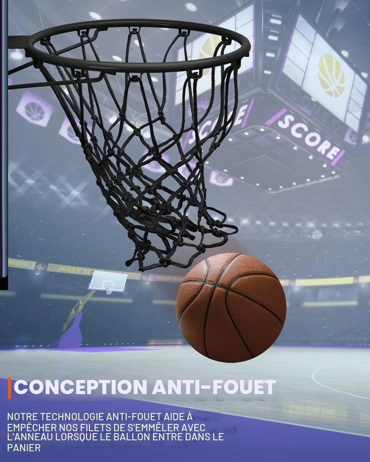 Filet de Basket-Ball de Rechange Résistant, Qualité Professionnelle, Anti-Fouet Toutes Saisons