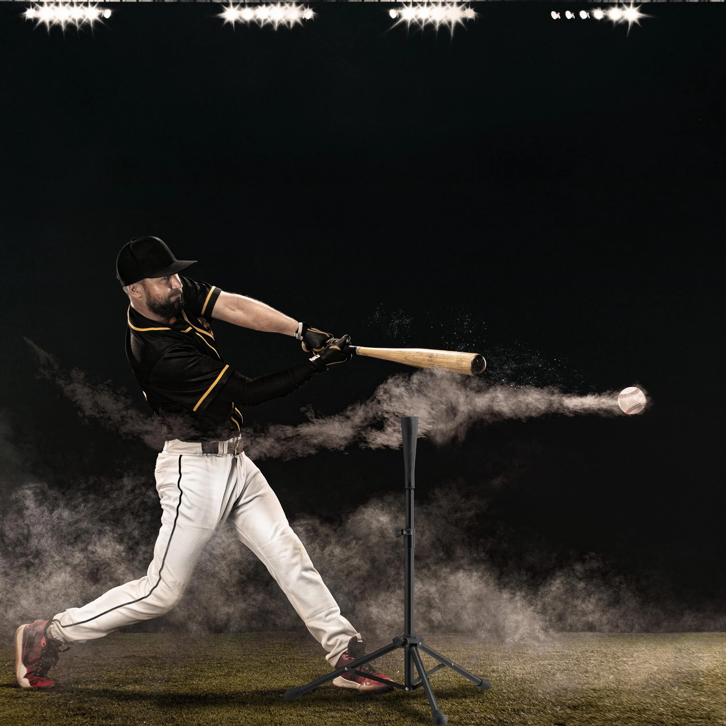 Relaxdays Trépied Baseball Frappe Support réglable Hauteur 72-121 cm Noir