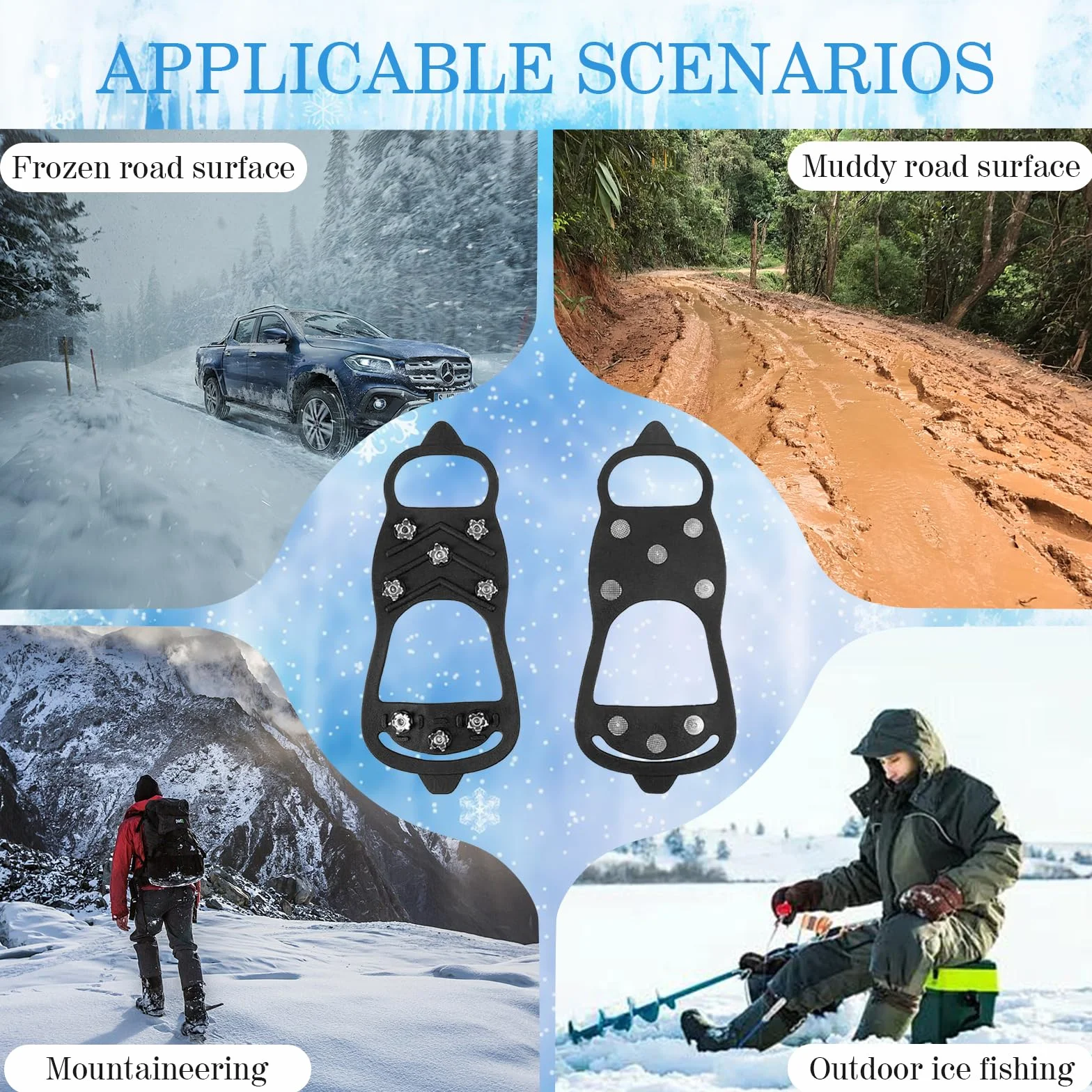 Crampons Neige Antidérapants avec Pointes en Acier Inoxydable 8 Dents