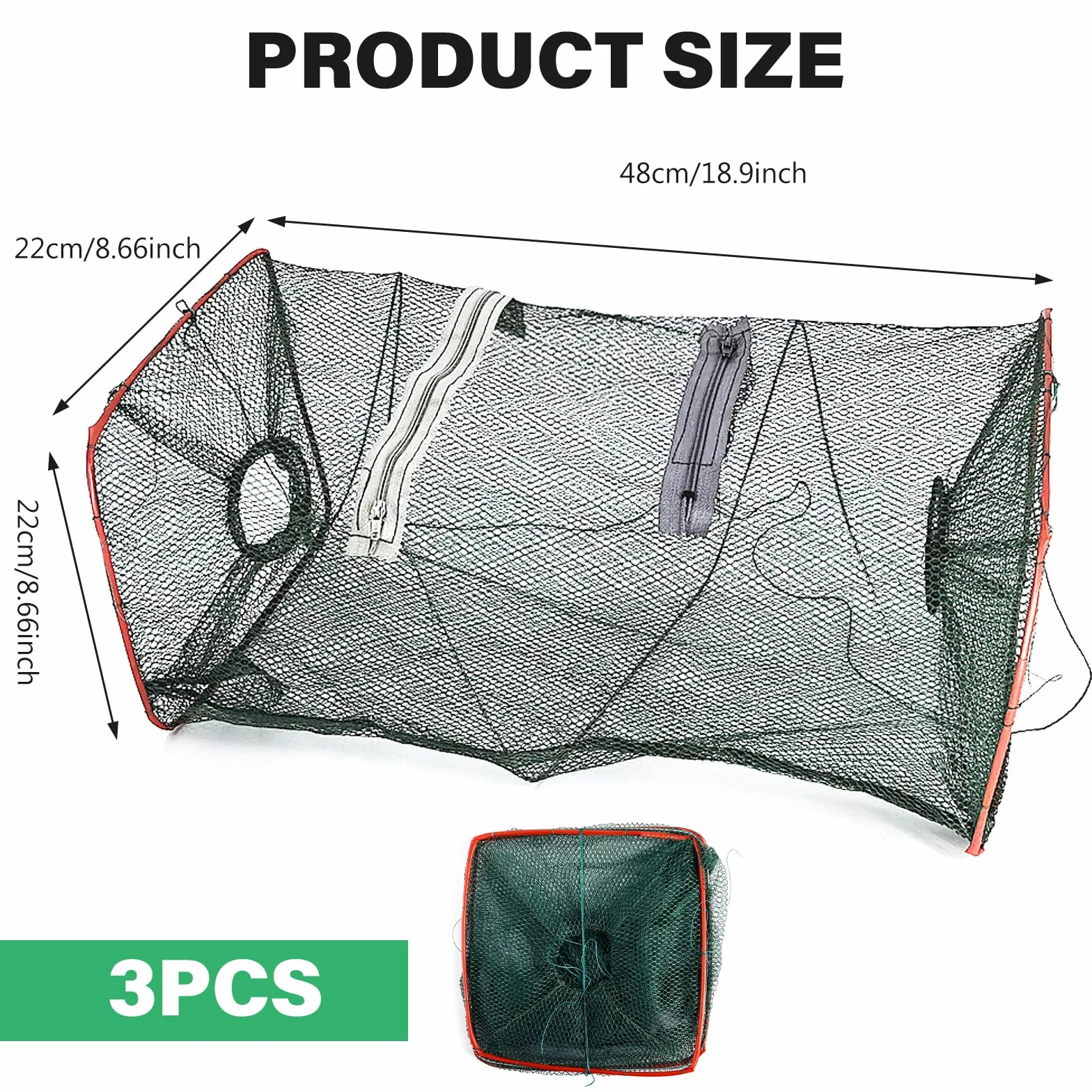 GOMETY Piège À Poissons Appâtés: 3 Pièces Nasse À Poisson Pliable, Éfficace Nasse À Anguille, Pour La Pêche En Eau Douce Et Salée (50 * 24 * 24cm)