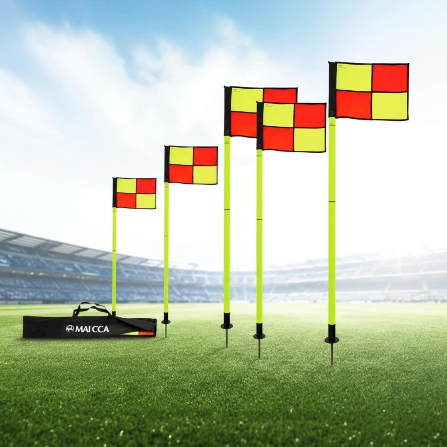 Colcolo Marqueurs D Entraînement Football Ensemble Délimitation Poteaux Drapeaux Repères Terrain PVC Métal Pointe Terre Base Stable Sac Inclus Adaptés à Séances de Club Arbitrage Événements Sportifs