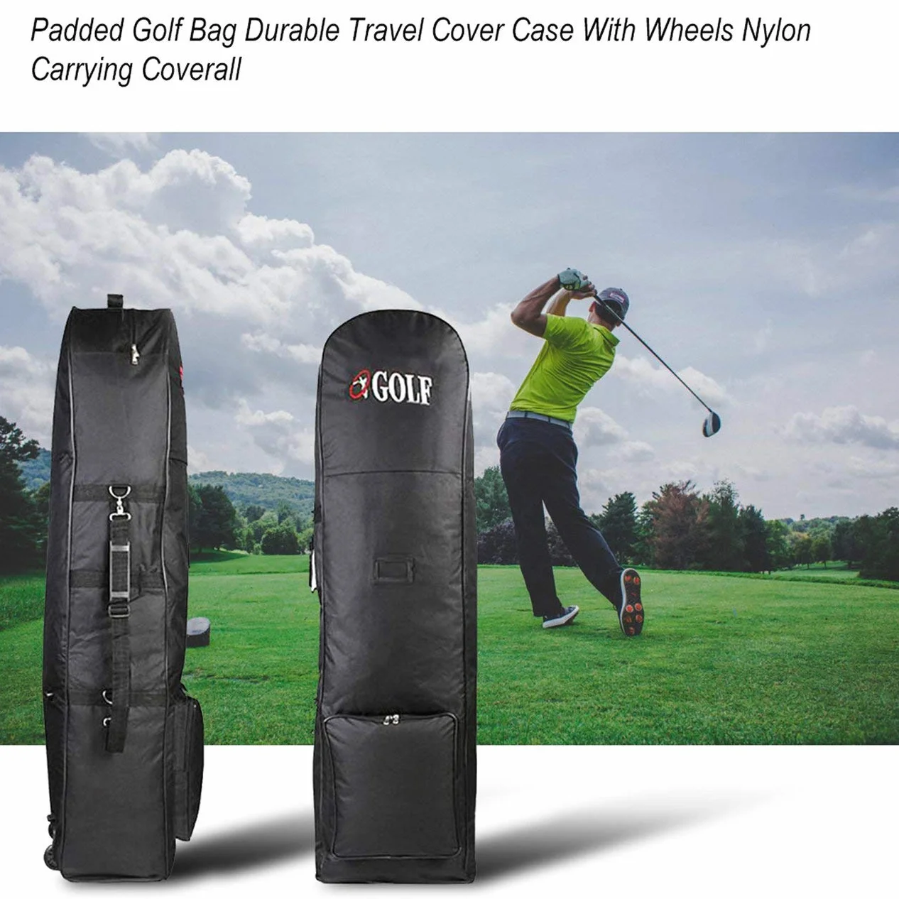 Housse de Protection de Voyage pour Sac de Golf Rembourré avec Roues en Nylon