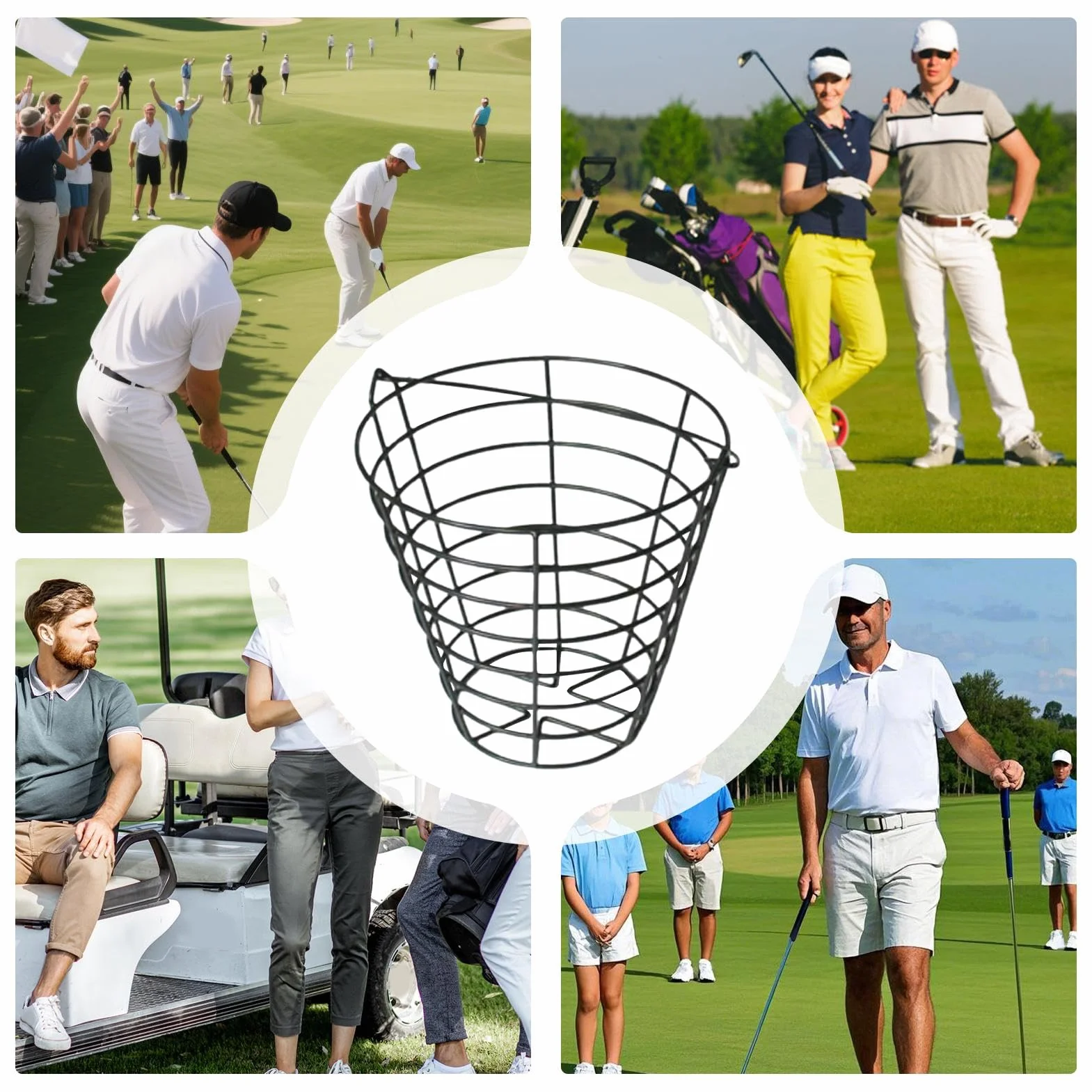 Panier pour Balles de Golf - Seau de Rangement 100 Balles - Grand Conteneur Fil Métallique avec Poignée
