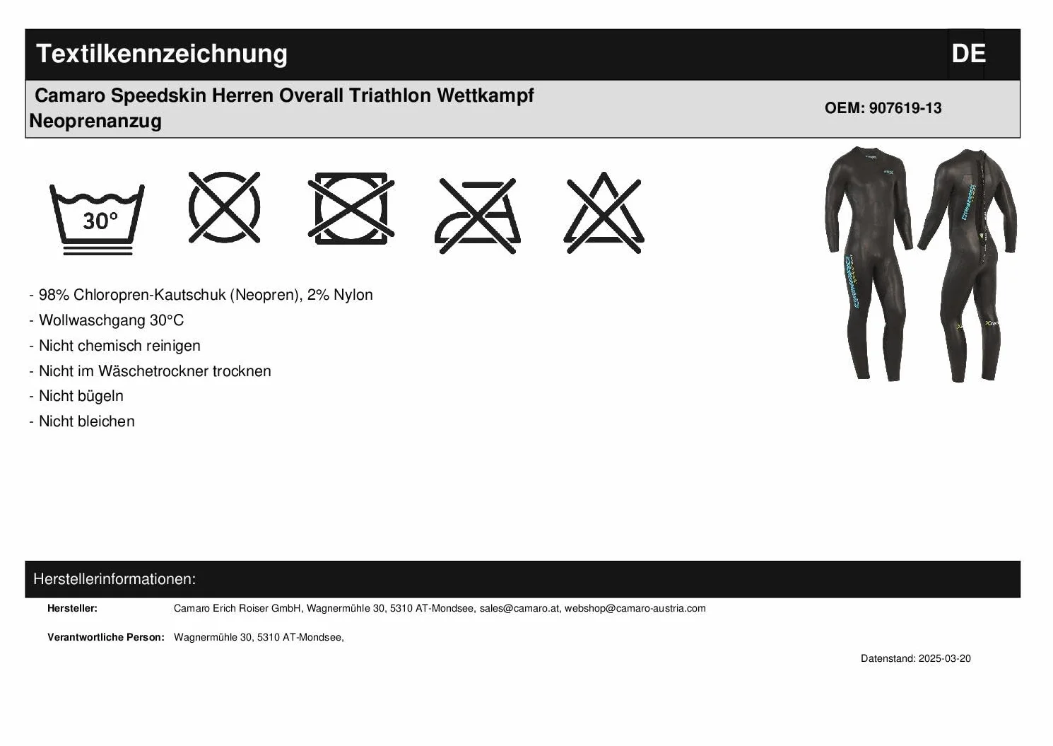 Camaro Speedskin Combinaison de plongée Triathlon Homme