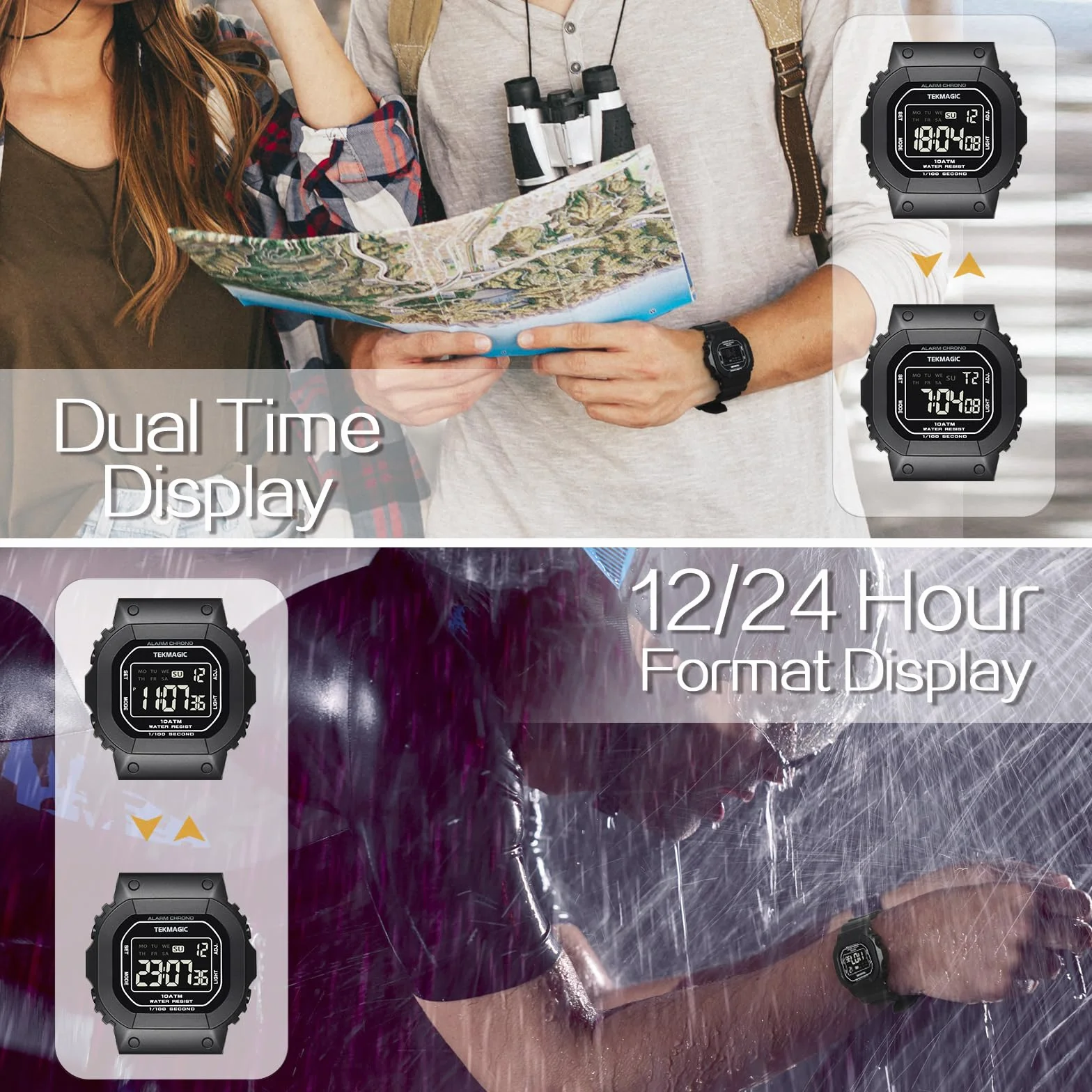 Montre Sport Résistant à l'Eau 10 ATM pour Natation Plongée avec Chronomètre et Calendrier