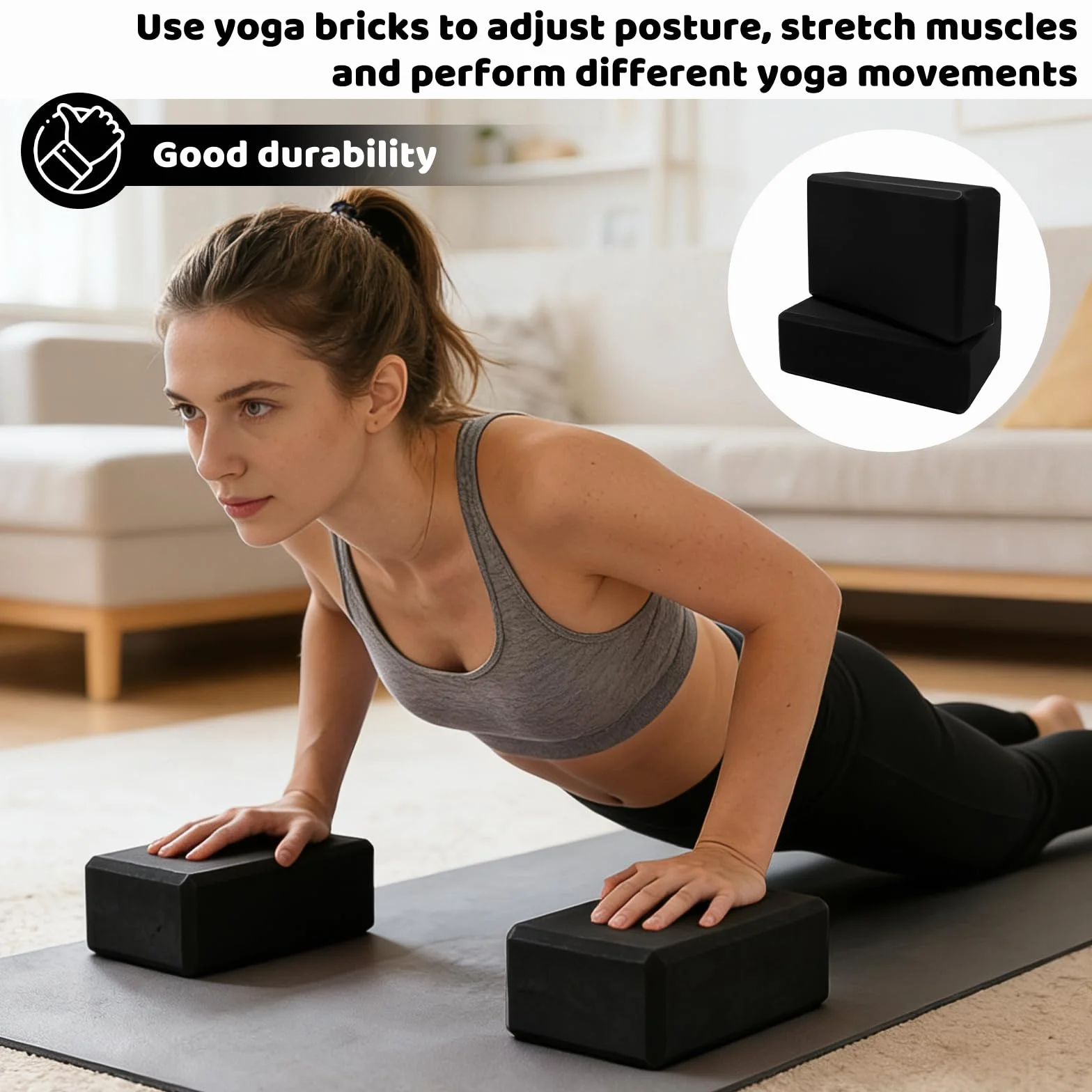 Blocs de yoga en mousse EVA haute densité antidérapants légers Lot de 2 pour Pilates, méditation et étirements