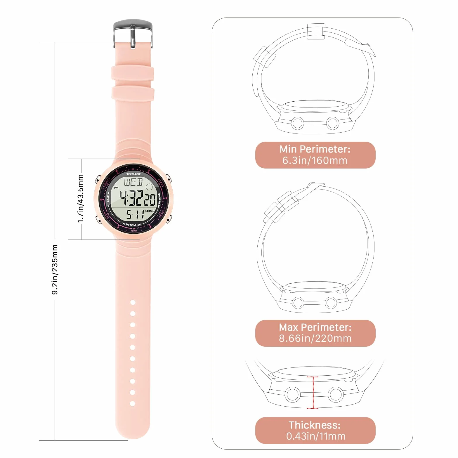 Montre Sport Femme 10 ATM Etanche Réveil Chronomètre Compte à Rebours Double Fuseau Horaire Bande Silicone