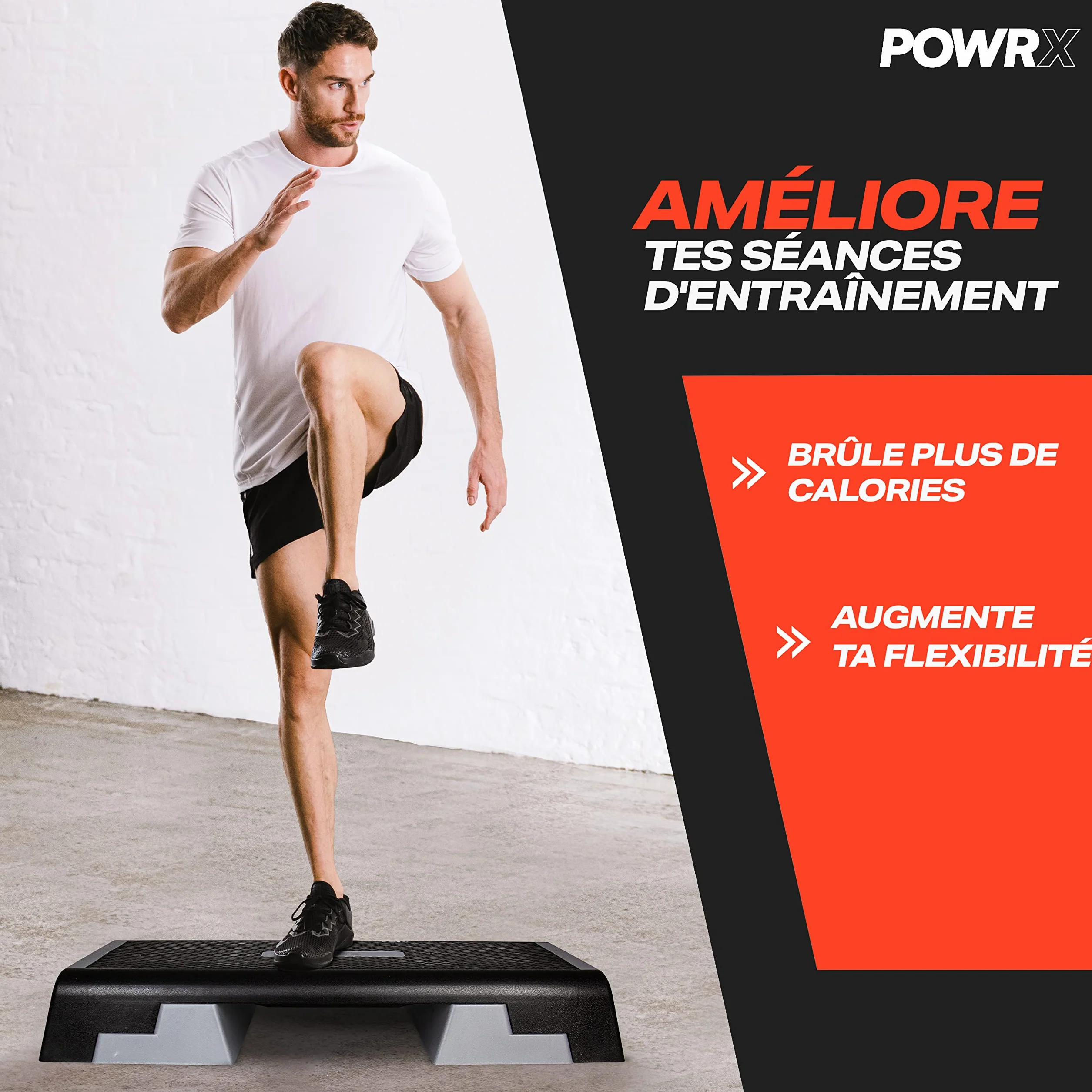 POWRX Step Aerobics Stepper d'entraînement 89 x 34 cm Hauteur réglable antidérapante