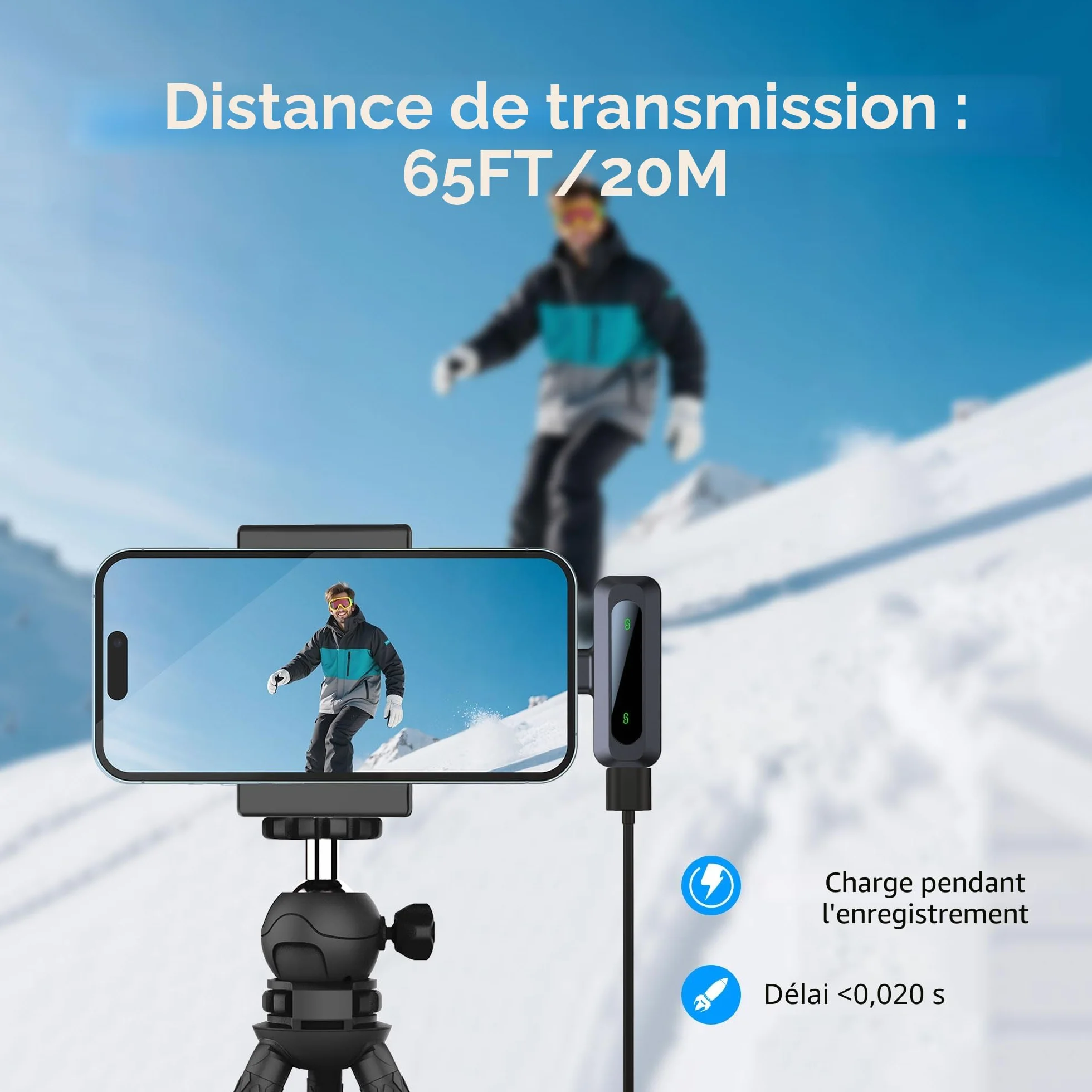 Microphone cravate sans fil pour iPhone USB-C, mini micro réduction bruit écran LED clip rotatif Vlog TikTok