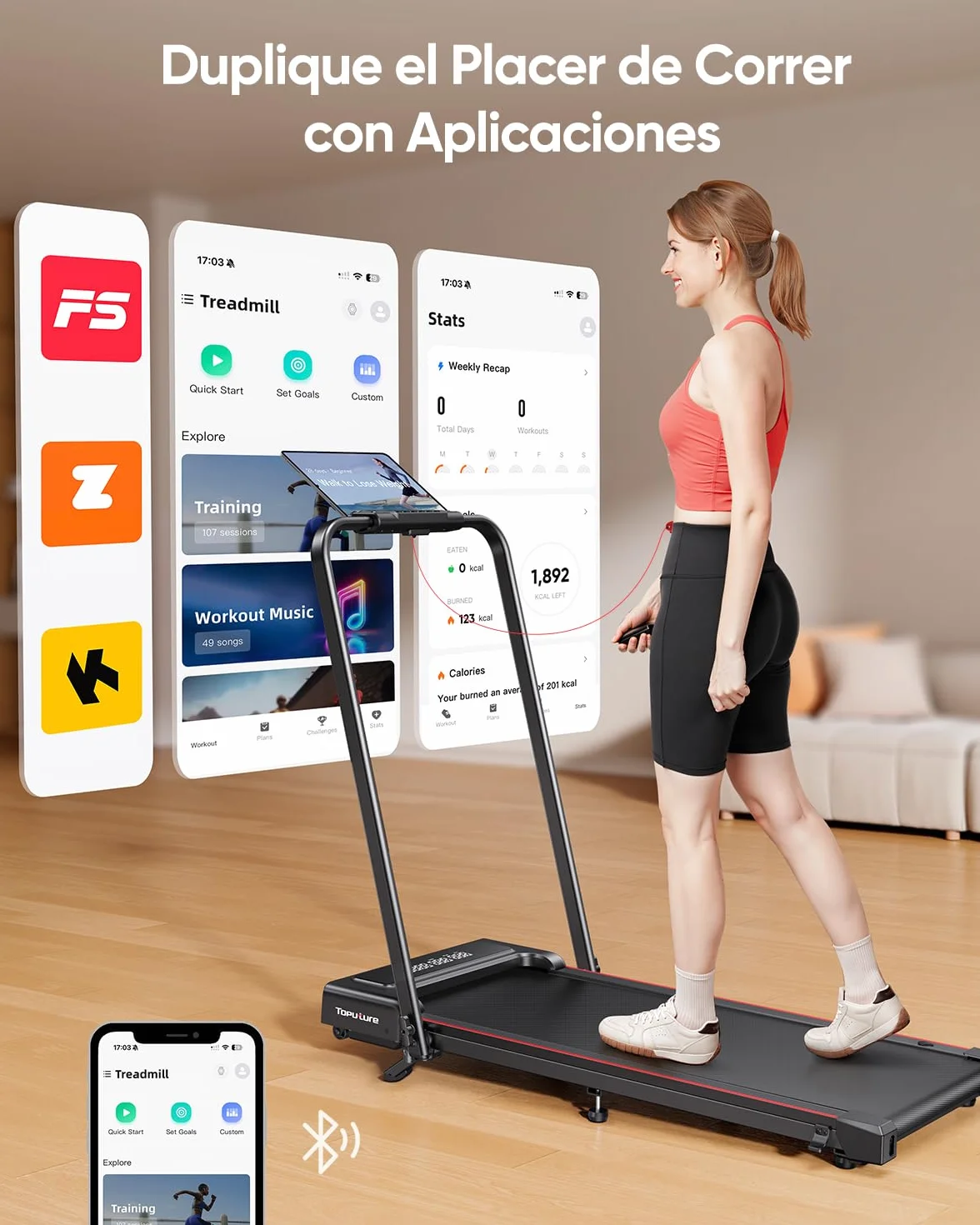 Tapis de Course Pliable 4en1, Inclinable 9%, 12km/h, 2.5 HP, Compact et Portable, Double écran LED