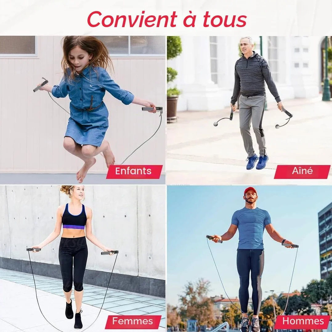 Te-Rich Corde à Sauter Sport Sans Fil avec Compteur, 3M Réglable Roulements à Billes Acier Poignées Antidérapantes