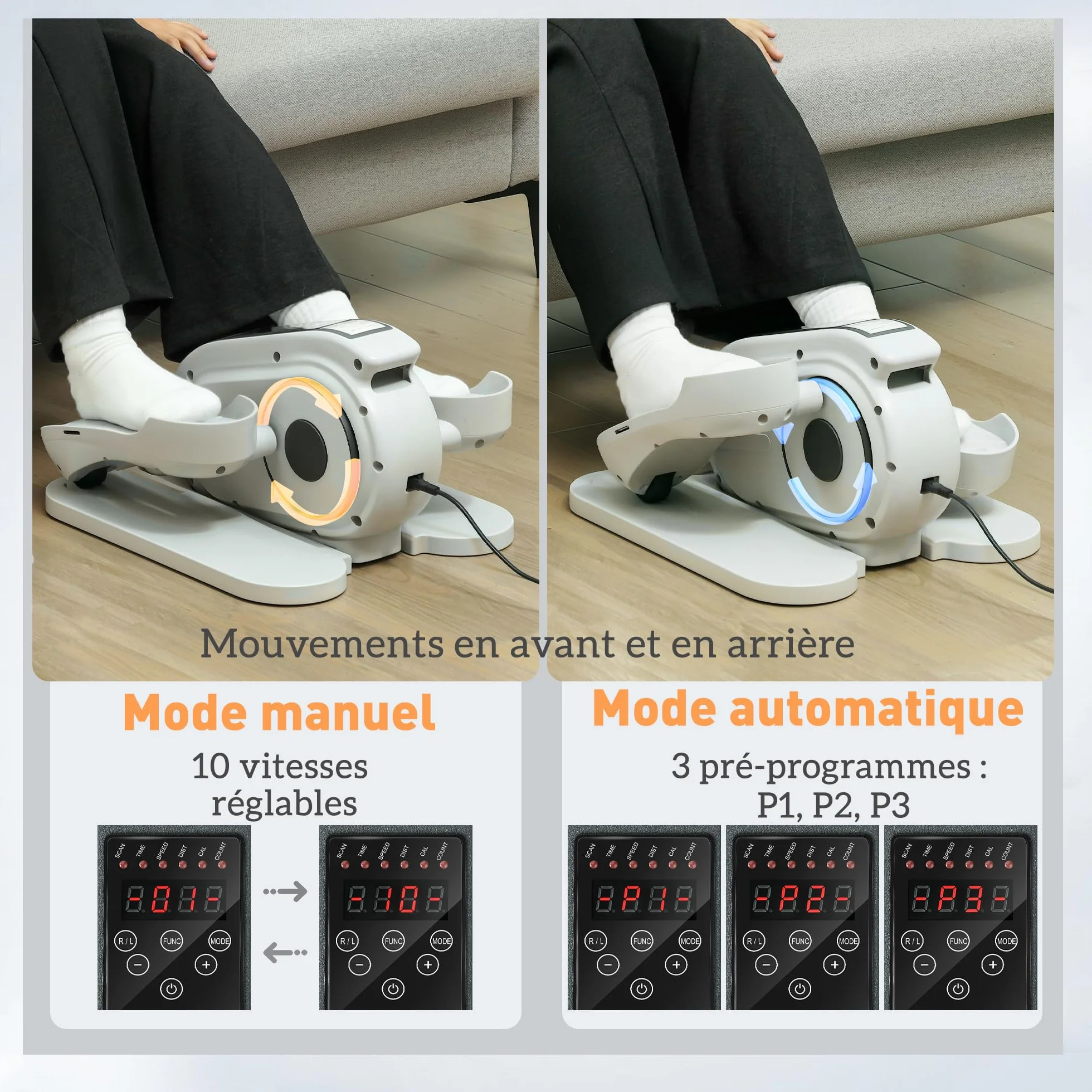 SPORTNOW Mini vélo elliptique électrique avec écran LCD, 10 vitesses, silencieux, portable, Blanc