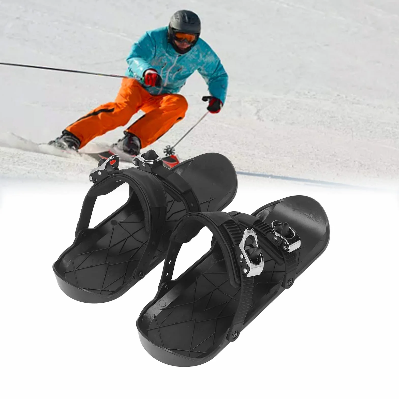 Mini Patins de Ski, Patins Neige Courts 36 x 14,7 cm Skis Glisse Neige Chaussures Skiing Taille Unique US 5-14 EU 35-48 Mini-Skis à roulettes Courts avec Sac Rangement pour Ski Plein air