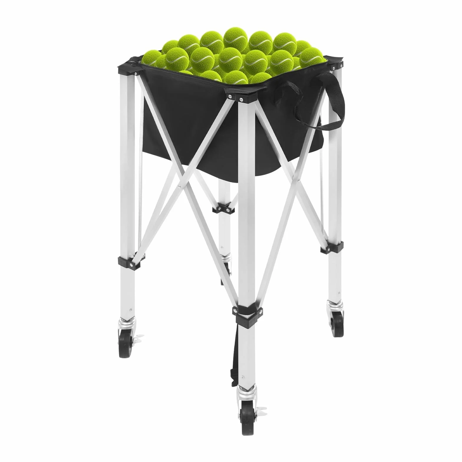 Panier à balles de tennis pliable avec roues pour balles de 150 à 170 balles en aluminium Oxford pour courts de tennis, écoles, parcs à la maison, avec poignée de transport pratique