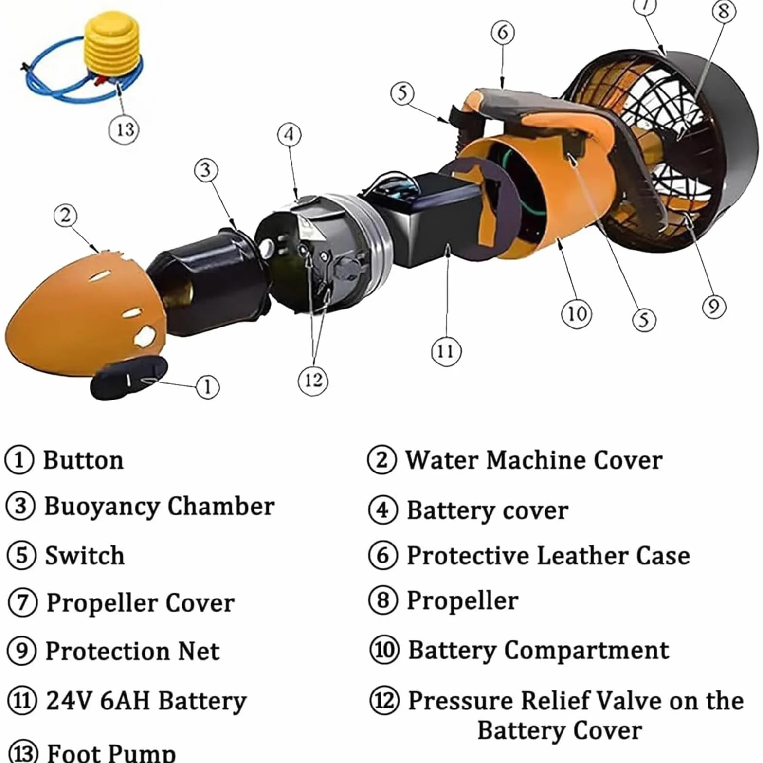 Scooter sous-Marin électrique étanche 6 km/h 500W pour Plongée