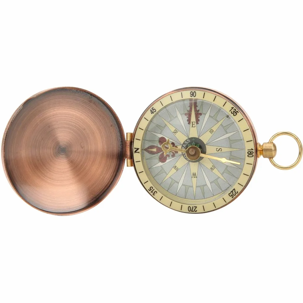 Boussole Portable Vintage en Métal avec Couvercle Pliant Cuivre pour Camping Randonnée