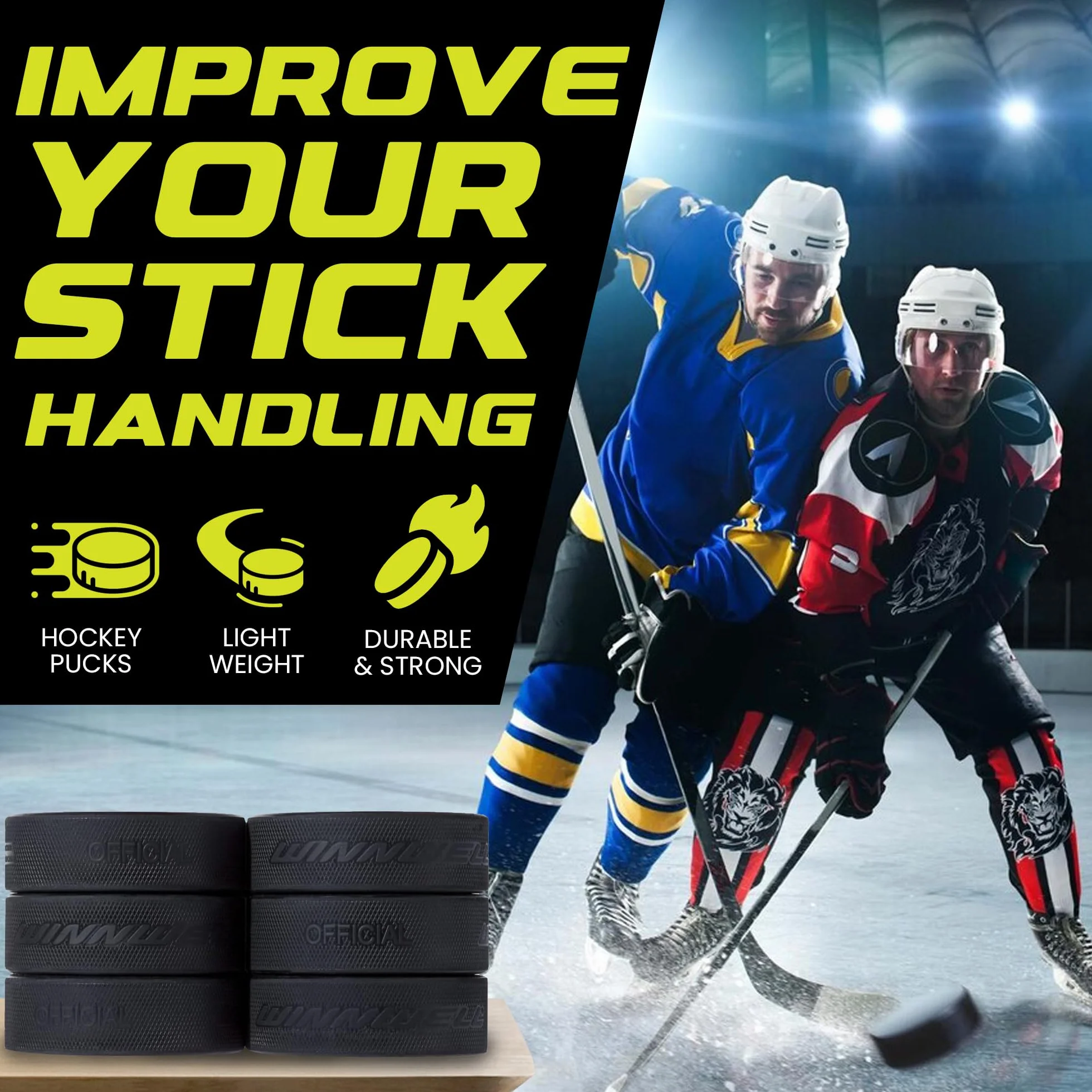 Winnwell 18 palets de hockey sur glace noirs 170,1 g officiels