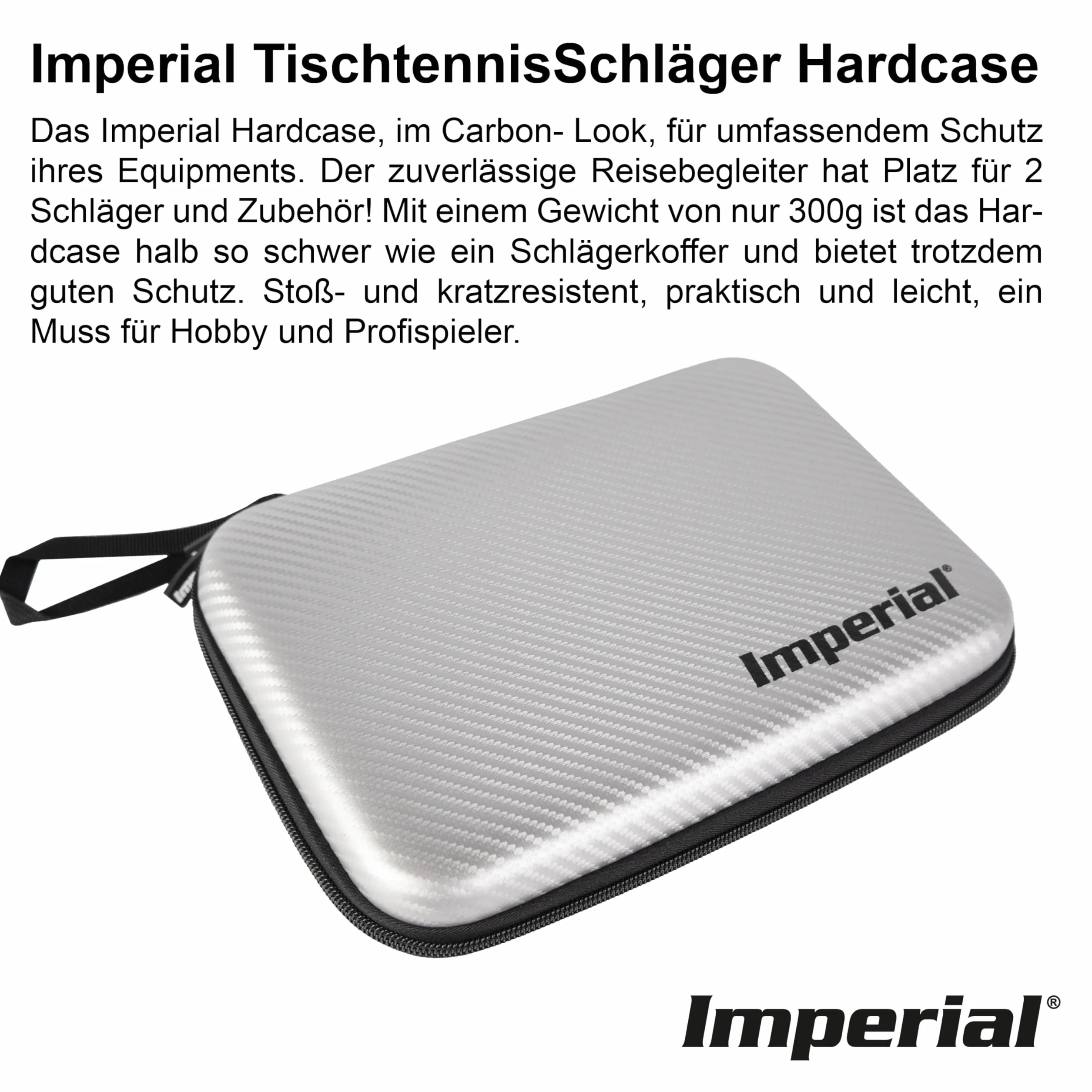 Imperial Hardcase Mallette de Tennis de Table Argent Aspect Carbone Résistant aux Chocs
