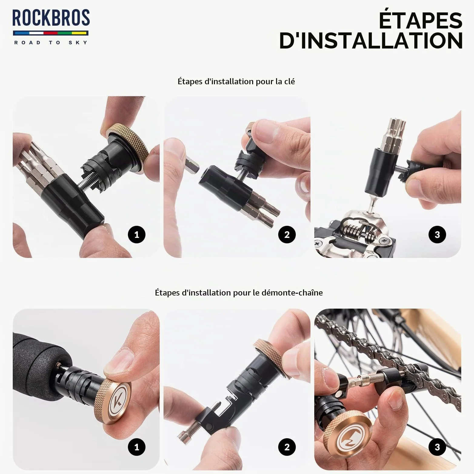 ROCKBROS Road to Sky Coupe-Cha?ne de Vélo Clés Ensemble Embout Bouchon Guidon Multitool 6 en 1 Universel Pince à Maillons Outil Réparation Multifonctionnel Alliage d'Aluminium VTT BMX Vélo de Route