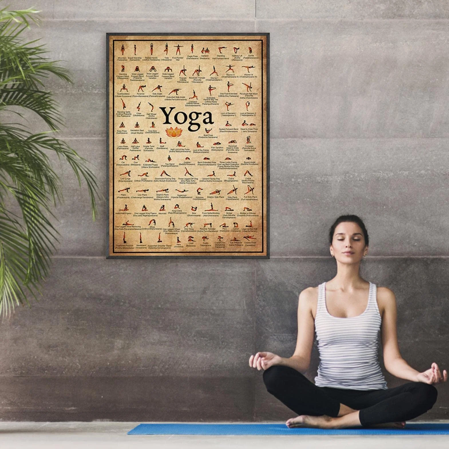 Affiche Yoga Classiques Poster Postures Gym À Domicile Bodybuilding Stratifié Sport Fitness Mur Decor