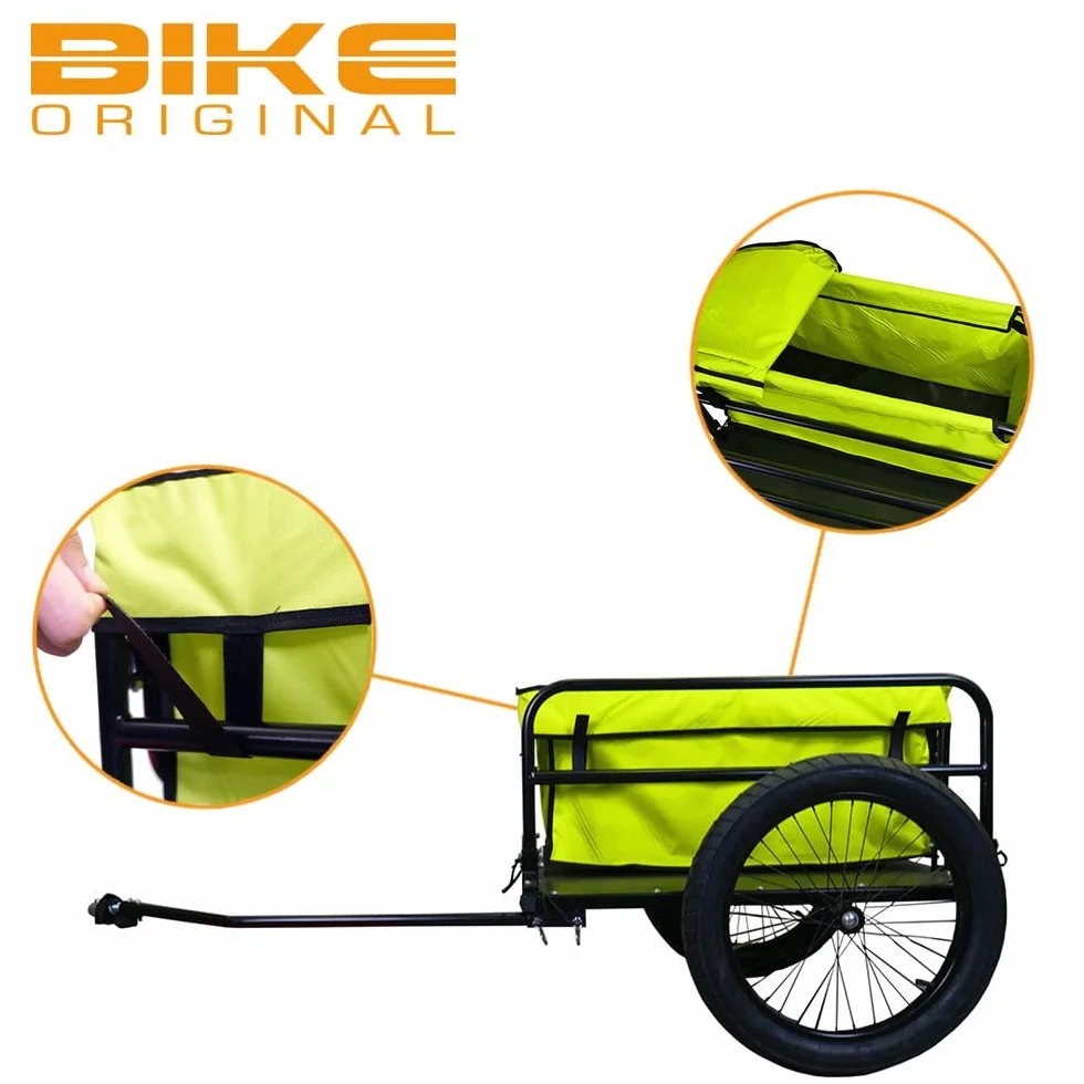 Remorque de Vélo Beach Aluminium Pliable 20" Roues Tout-Terrain Charge Max 60 kg Fixation sur Axe Roue
