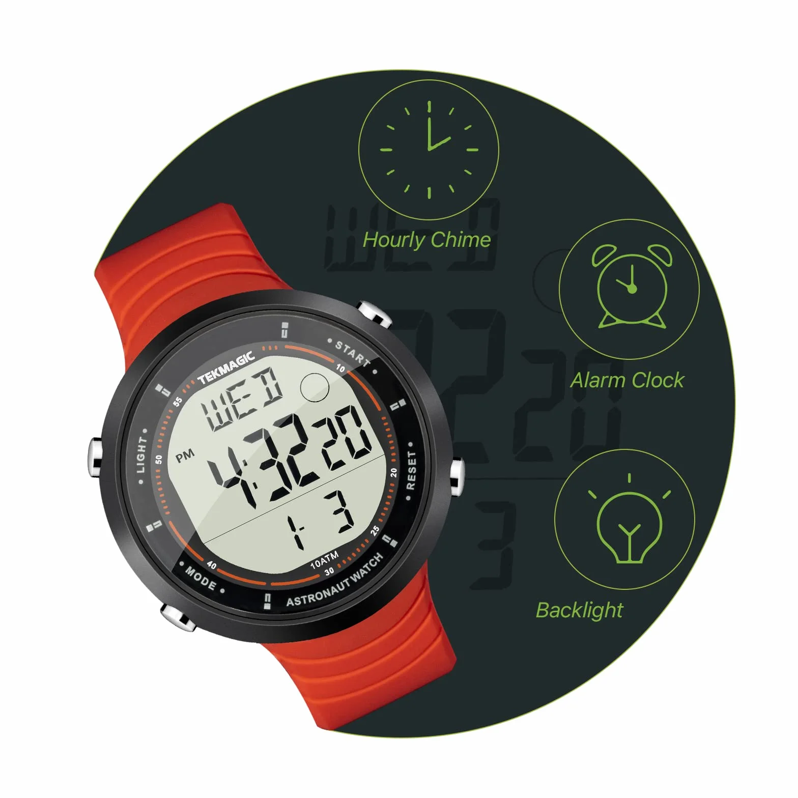 Montre de Sport Étanche 10 ATM Natation Plongeon Chronographe Minuterie Double Fuseau Horaire Réveil