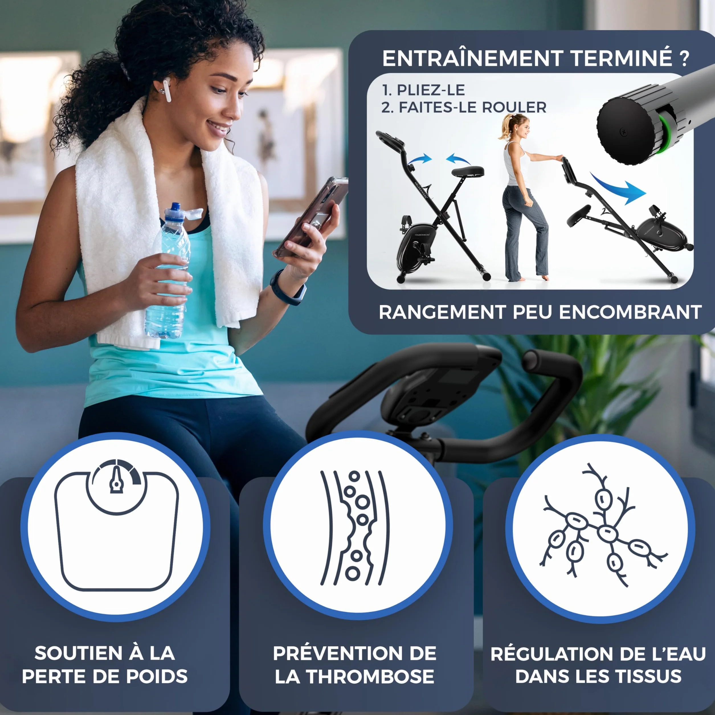 Vélo d'appartement pliable TÜV GS 150 kg silencieux confortable FlexiFoam