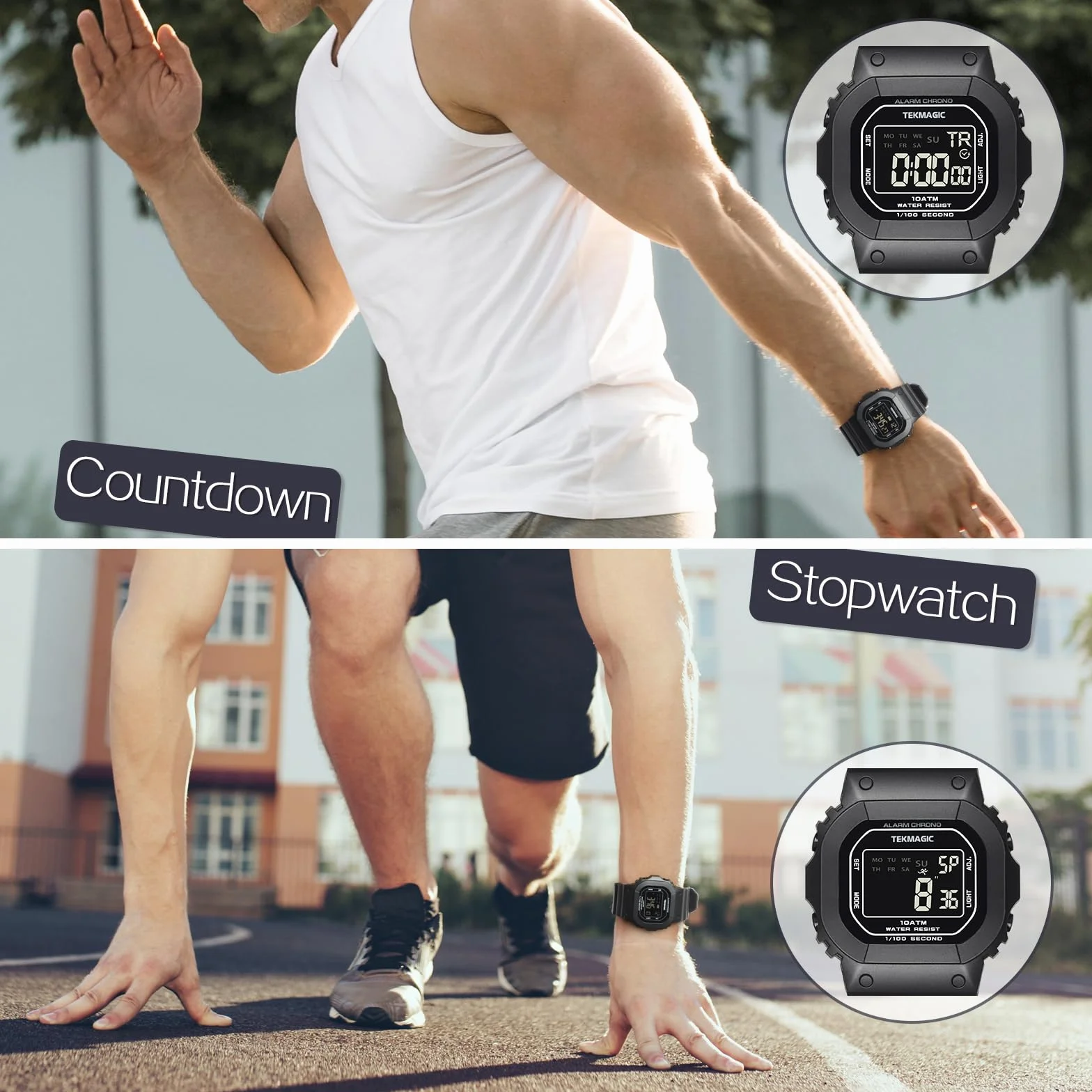 Montre Sport Résistant à l'Eau 10 ATM pour Natation Plongée avec Chronomètre et Calendrier