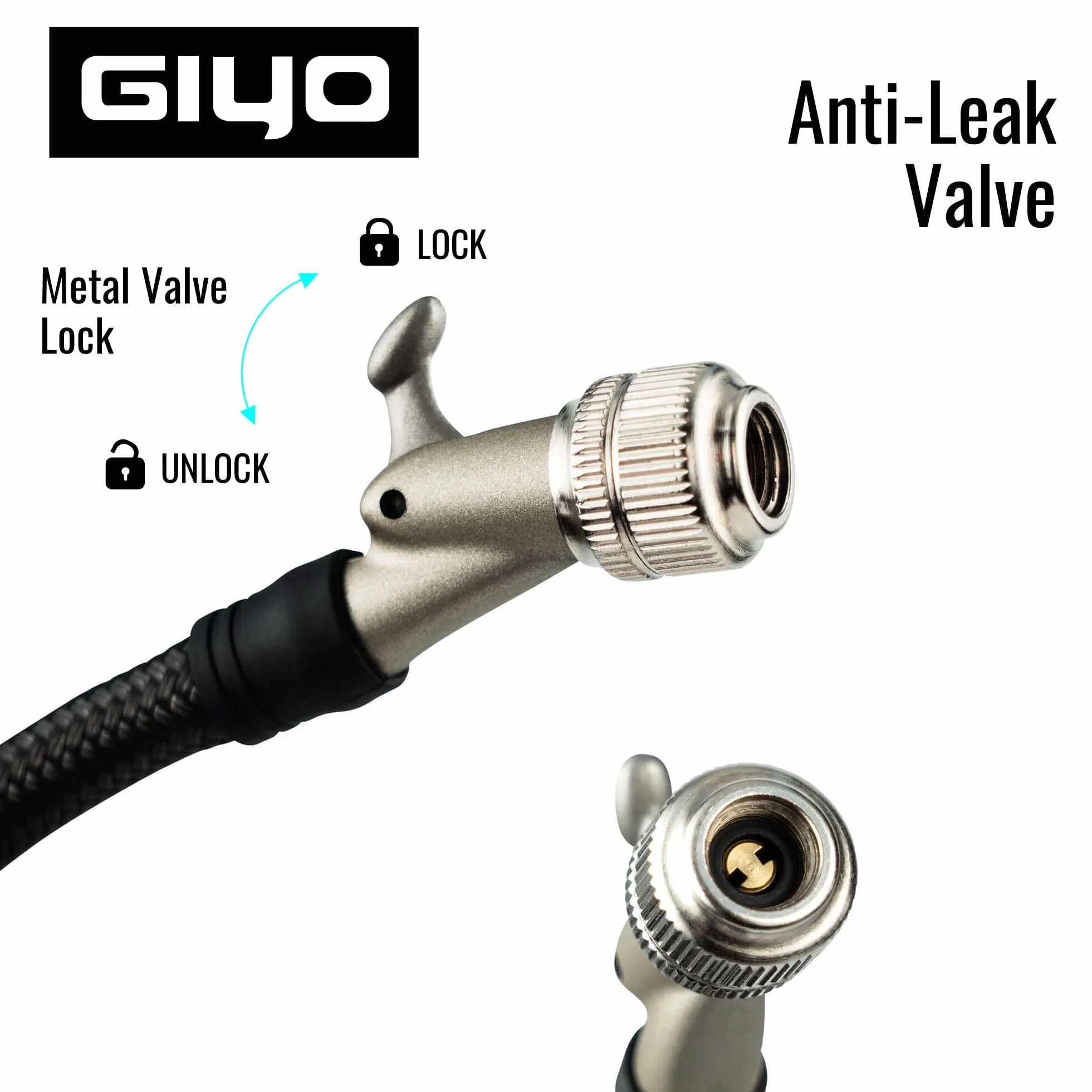 GIYO Pompe à choc 600 PSI – Assistance turbo, purgeur d'air micro, barillet aluminium, poignée confortable, tuyau tressé pour fourche