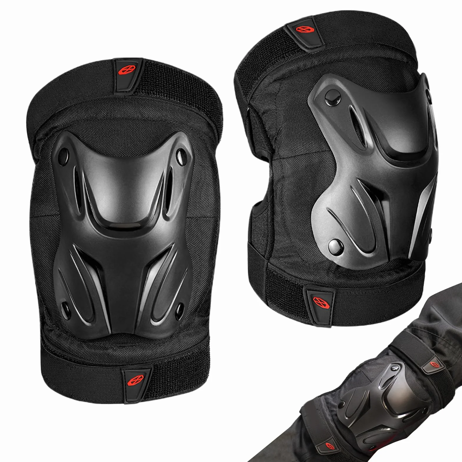 Protège-tibias réglables pour moto, coudières et genouillères adultes - Équipement de protection moto, roller, skateboard