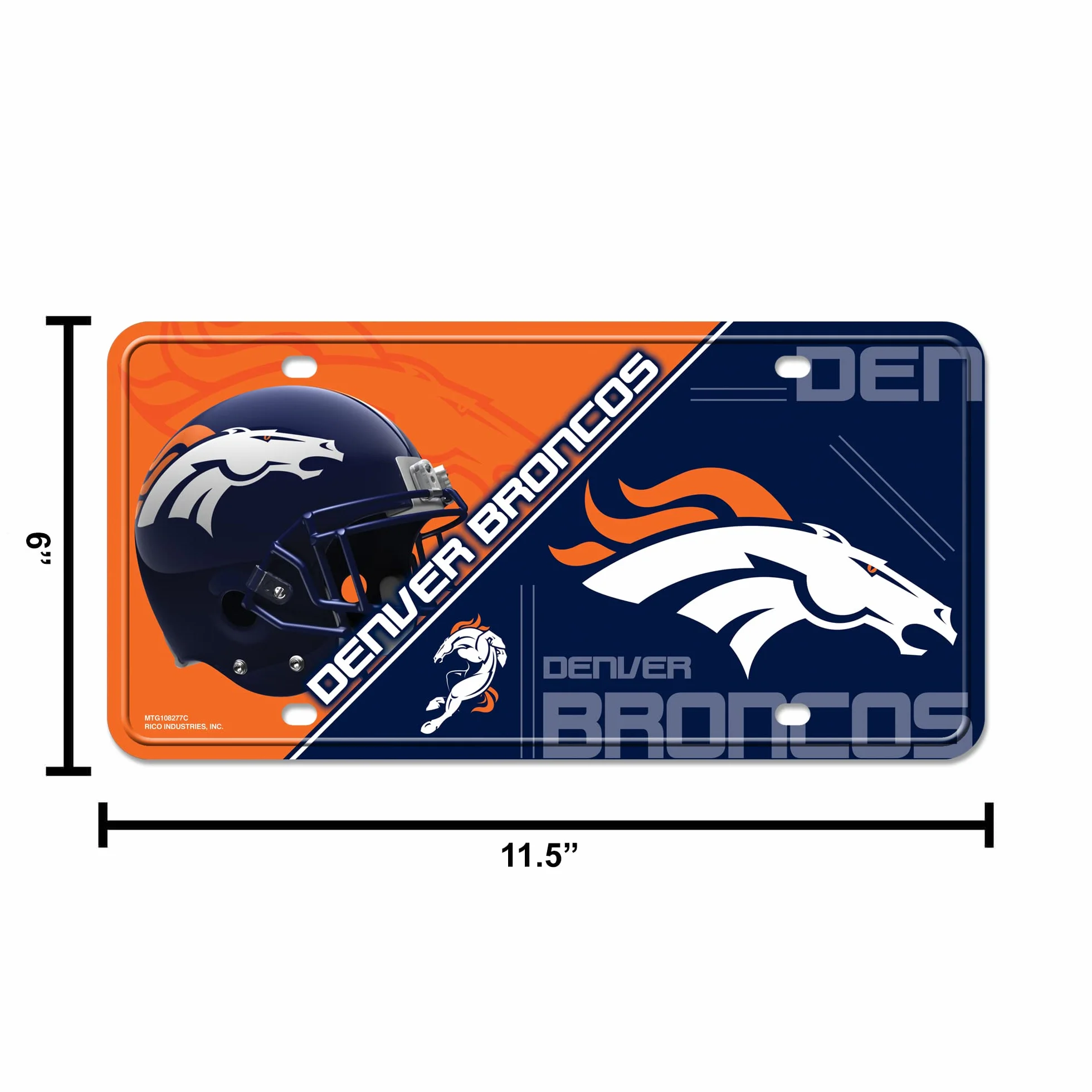 Rico Industries NFL Denver Broncos plaque d'immatriculation en métal, Team Couleur, taille unique