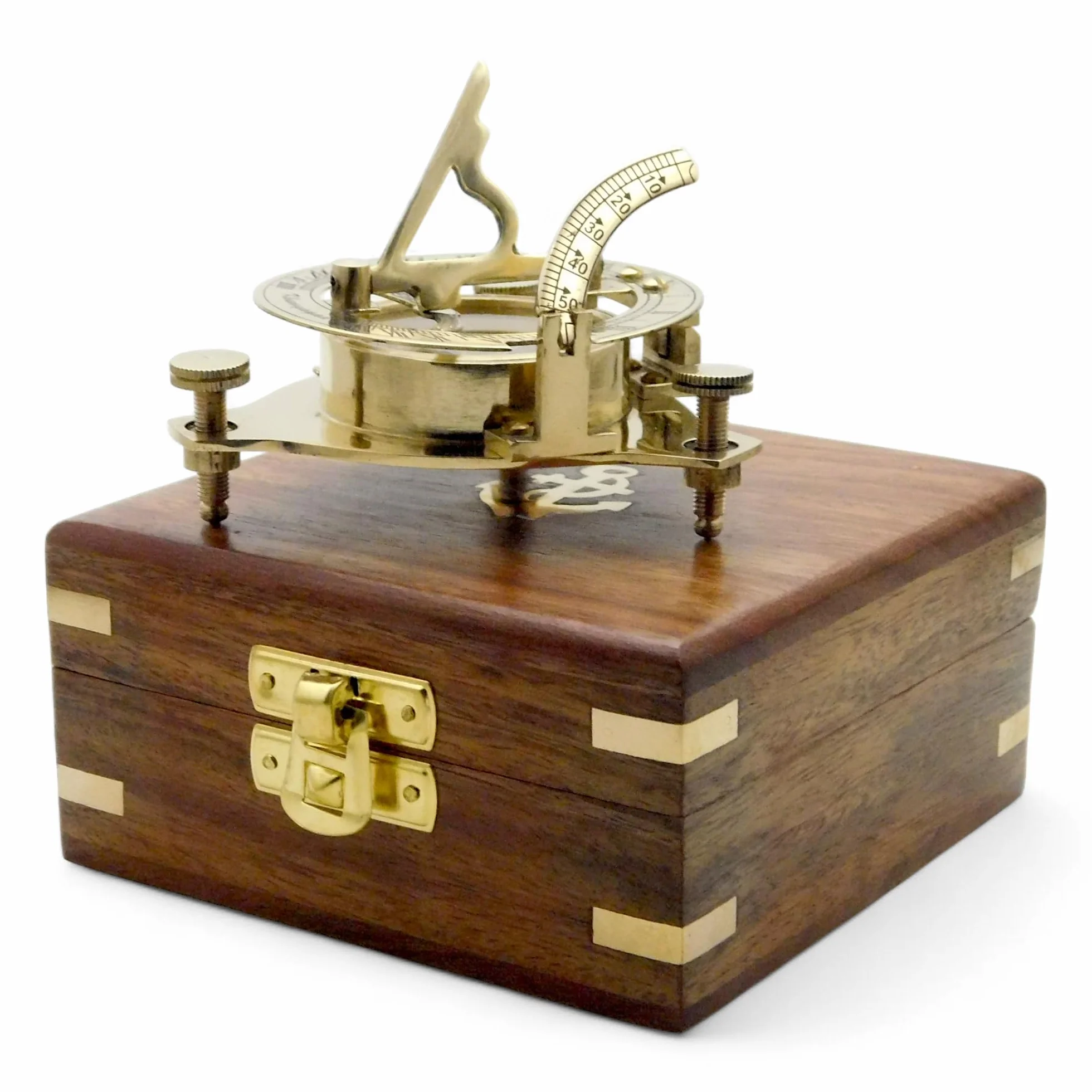 Boussole nautique en laiton antique 7,6 cm avec boîte en bois