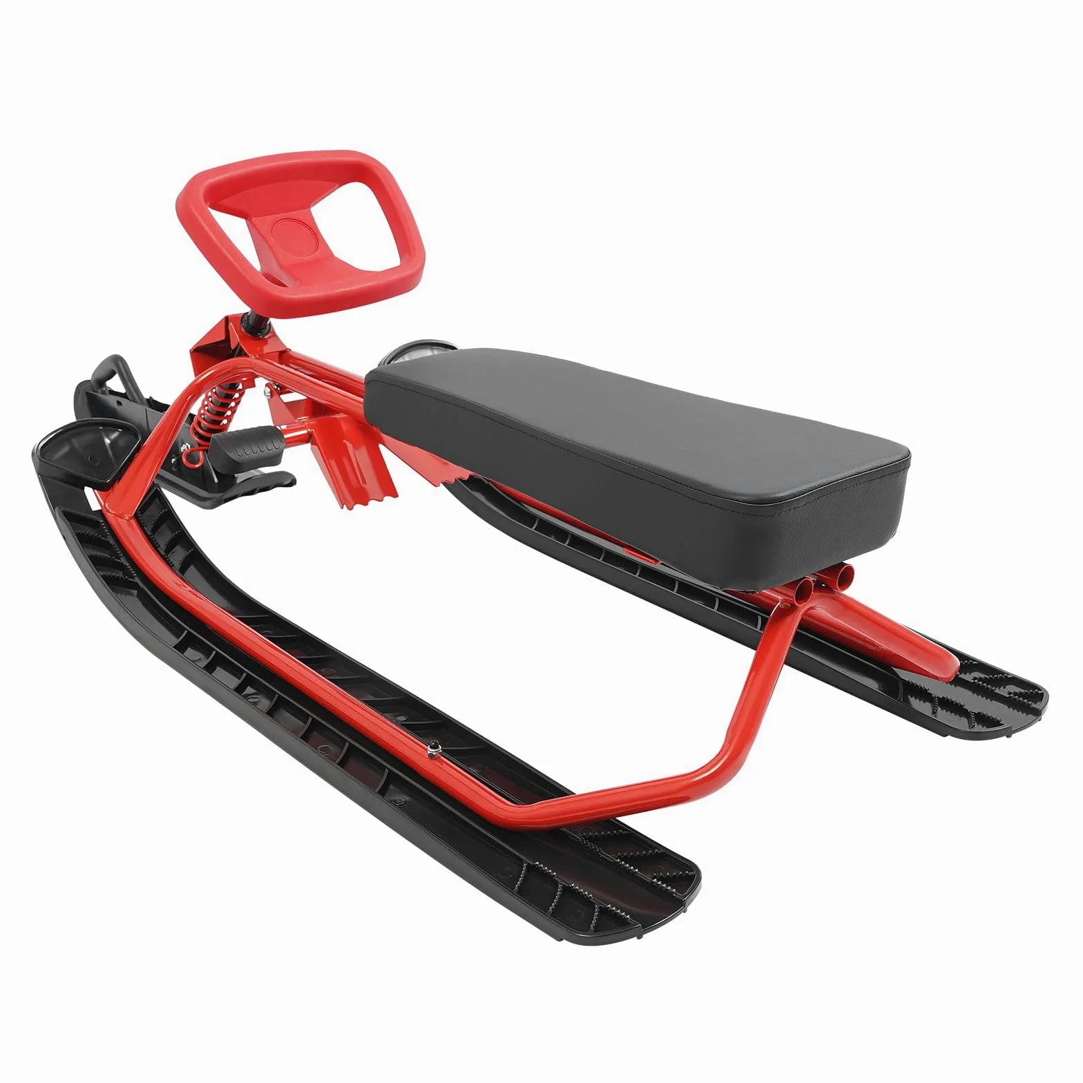 Luge de ski et snowboard - Jusqu'à 100 kg - Pour enfants, adolescents et adultes - Avec volant - Rouge