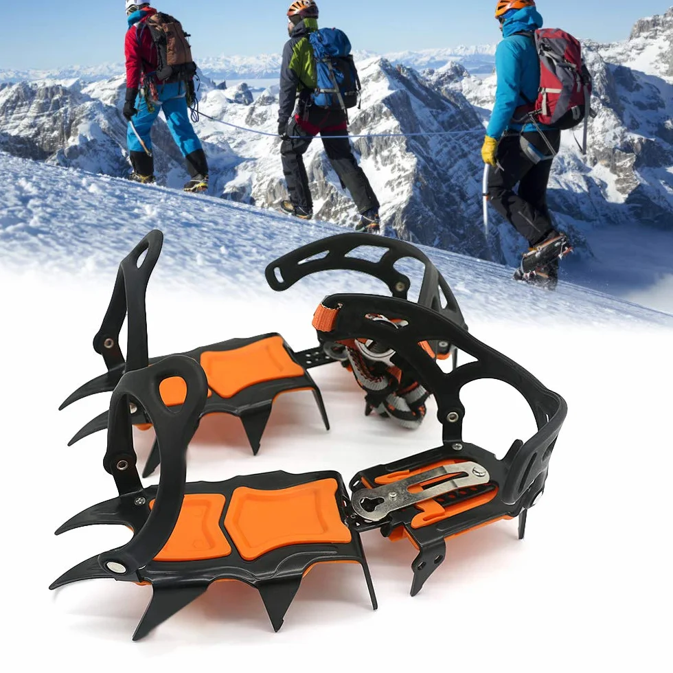 Crampons à Glace 12 Dents pour Chaussures de Bottes de Neige d'Hiver, Crampons de Traction à Neige